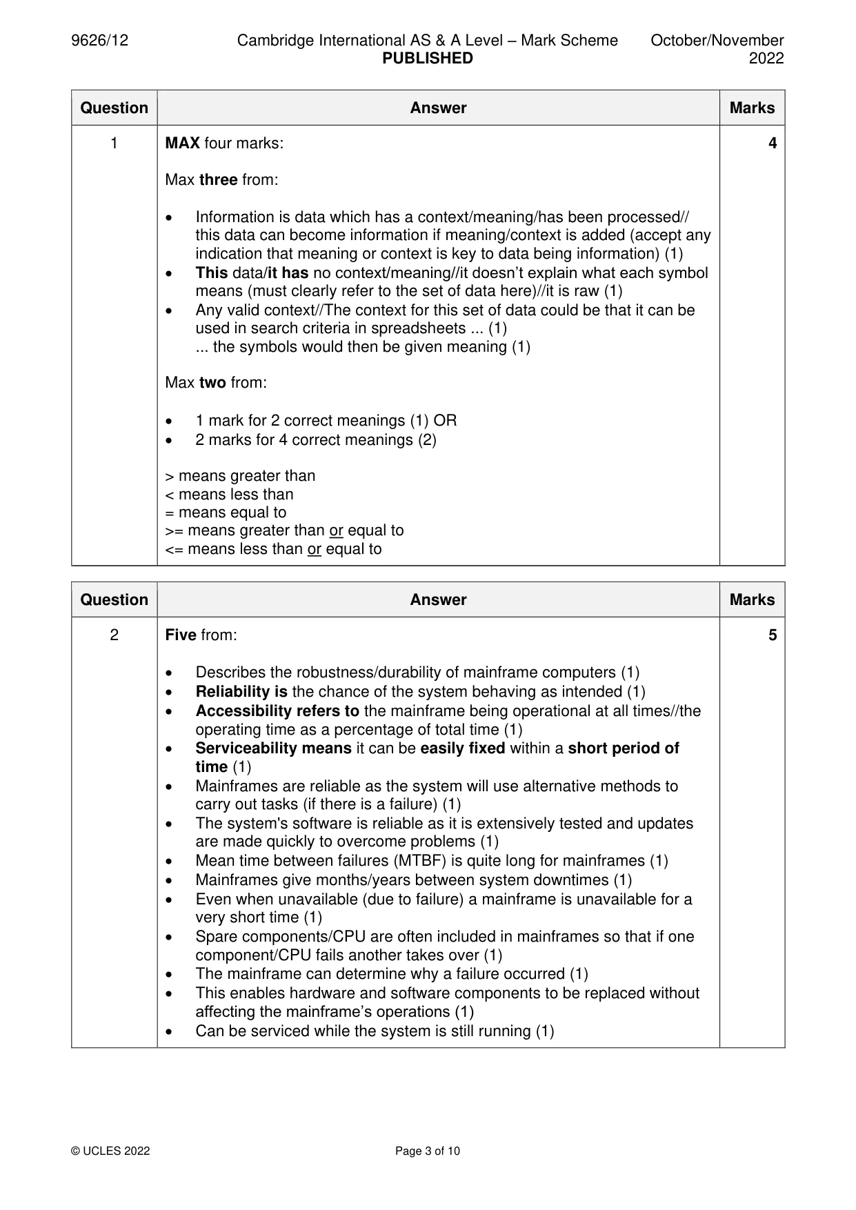 Mark scheme, page 3 of 10