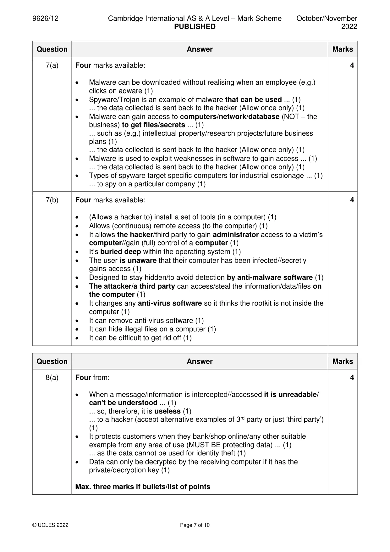Mark scheme, page 7 of 10