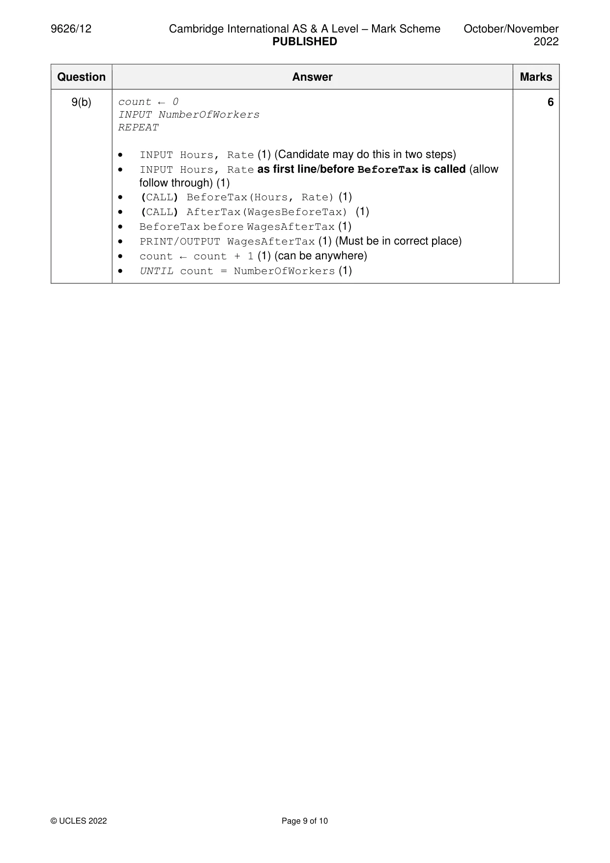 Mark scheme, page 9 of 10
