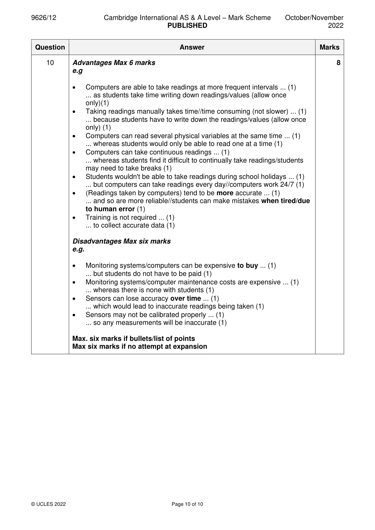 Mark scheme, page 10 of 10