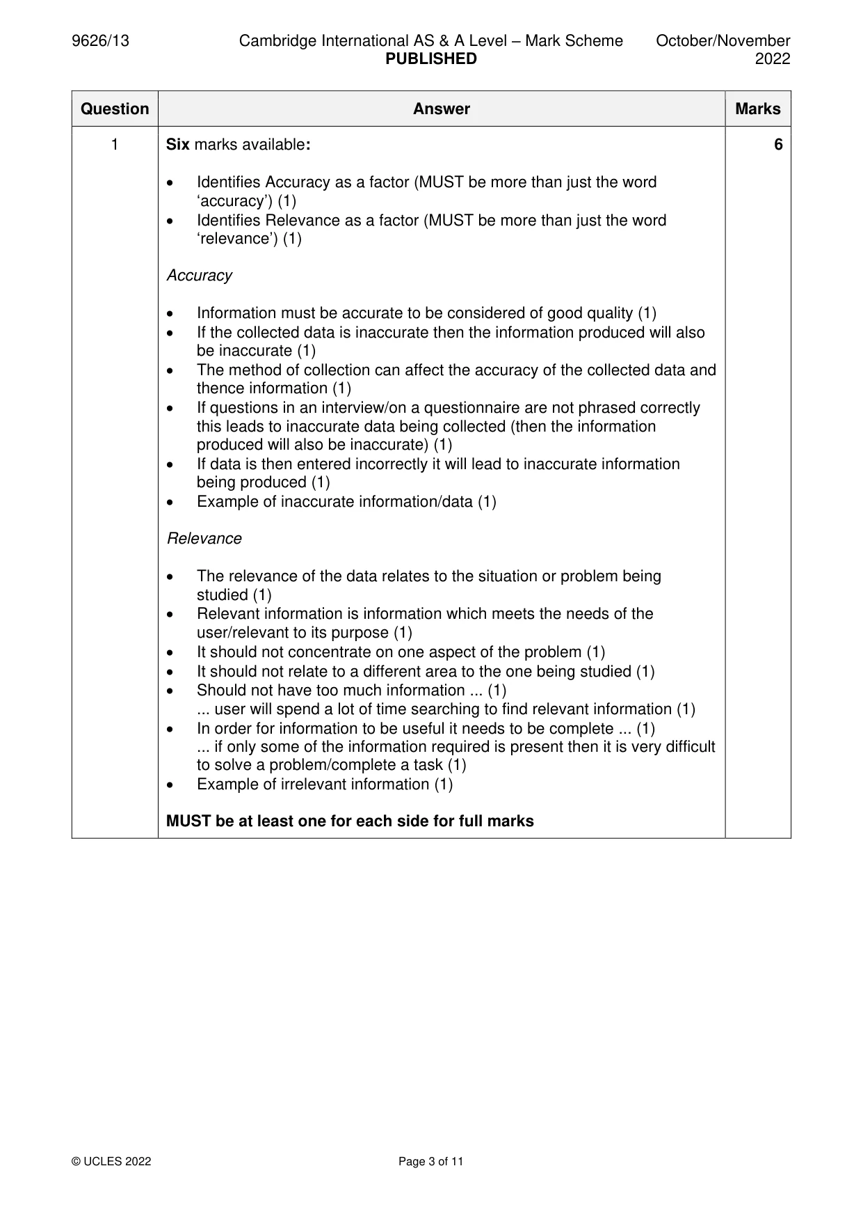 Mark scheme, page 3 of 11