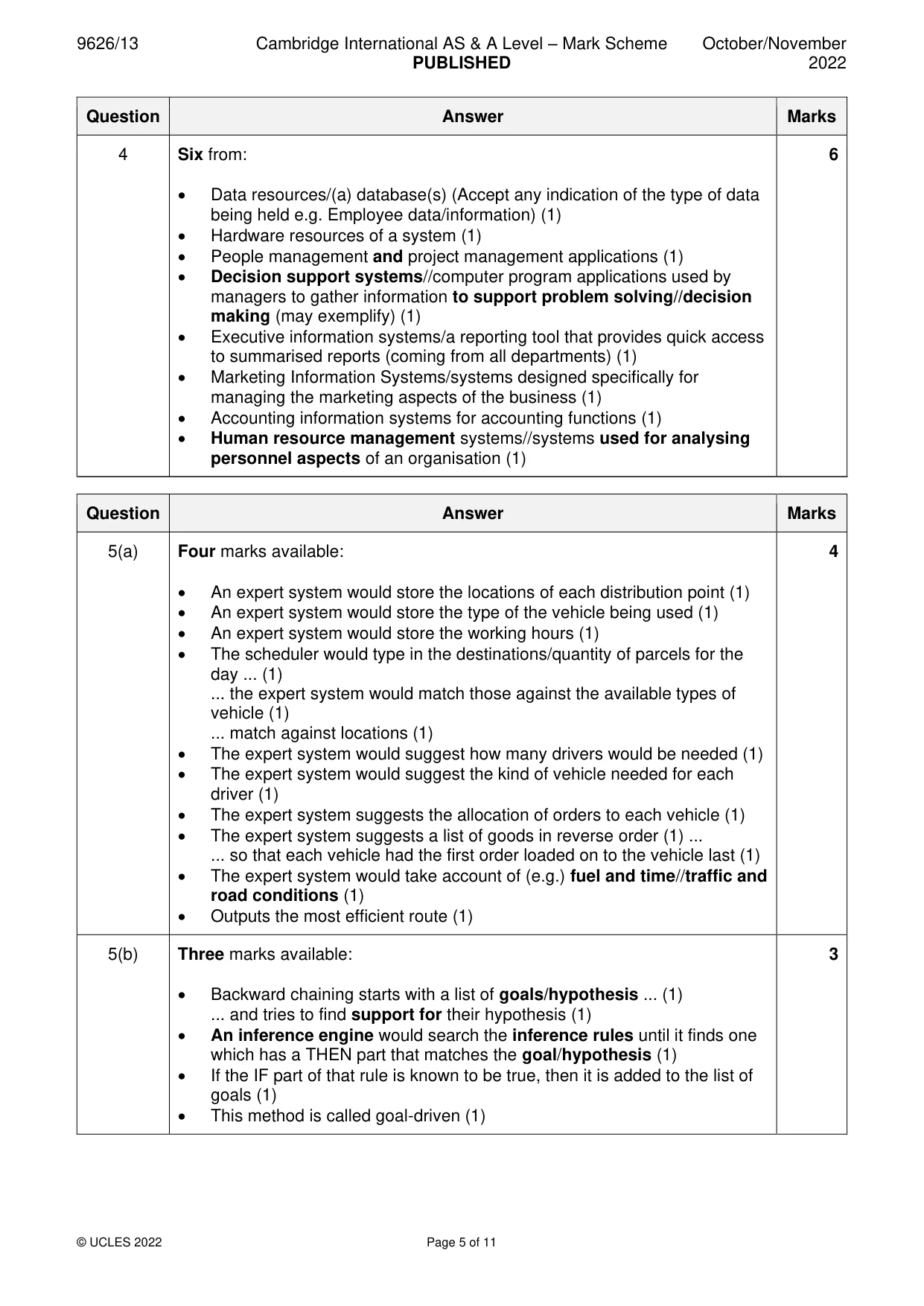Mark scheme, page 5 of 11