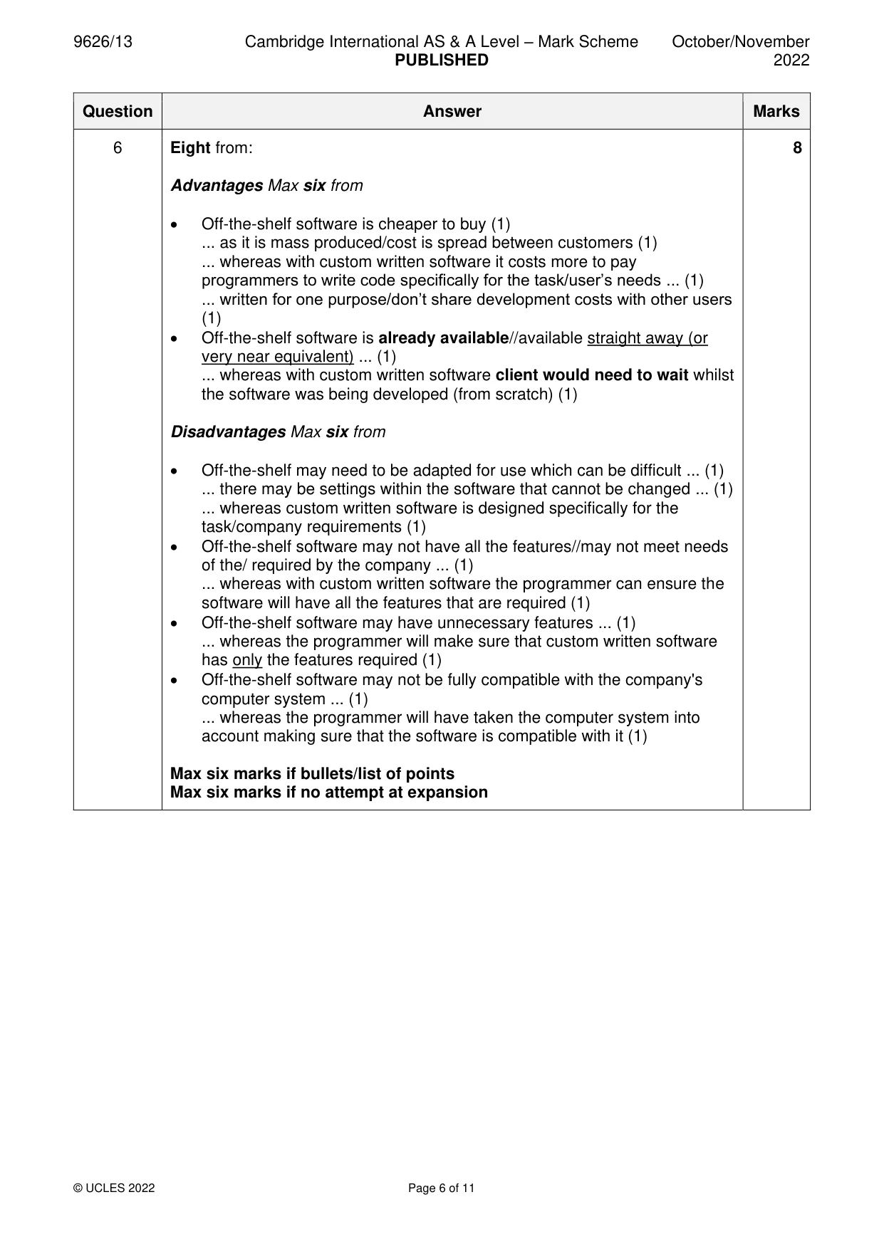Mark scheme, page 6 of 11