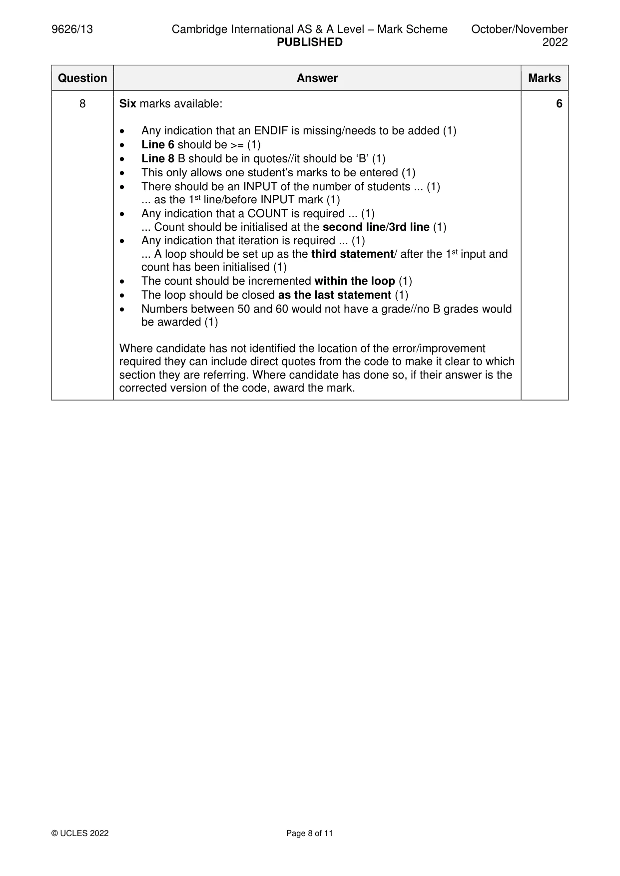 Mark scheme, page 8 of 11