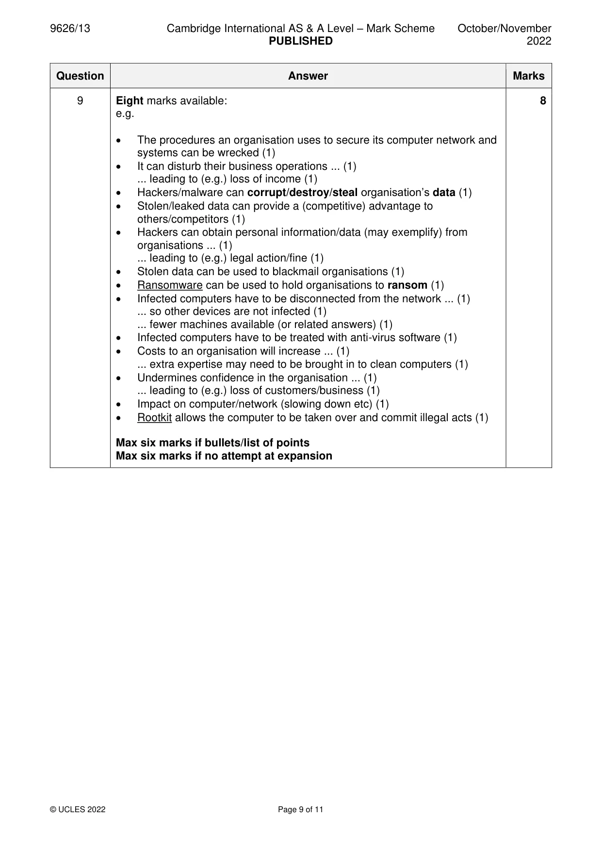 Mark scheme, page 9 of 11