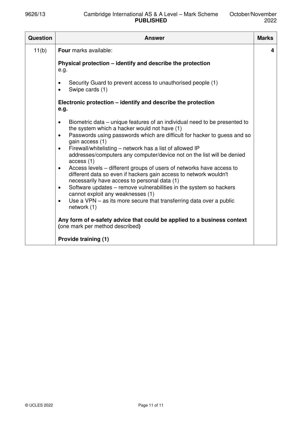 Mark scheme, page 11 of 11