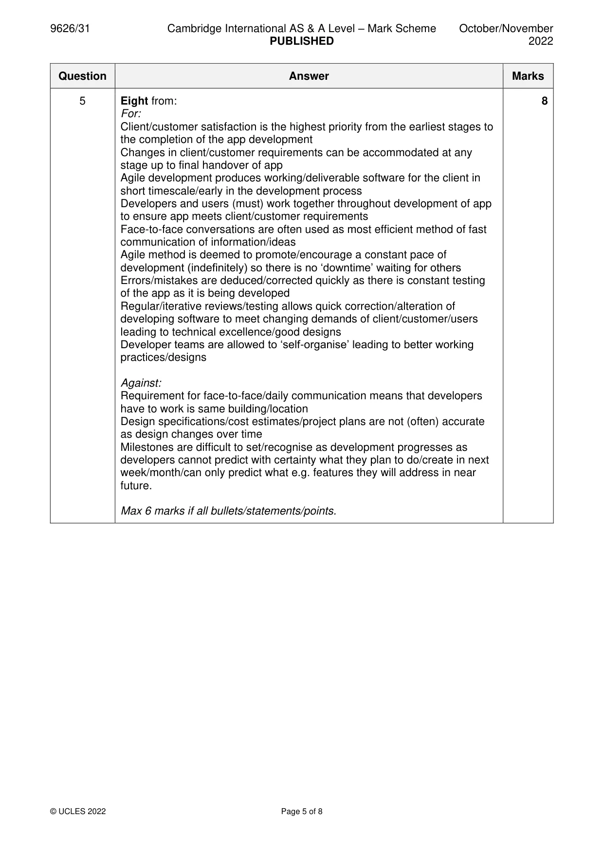 Mark scheme, page 5 of 8
