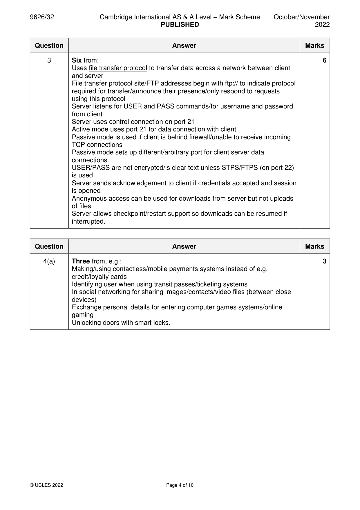 Mark scheme, page 4 of 10