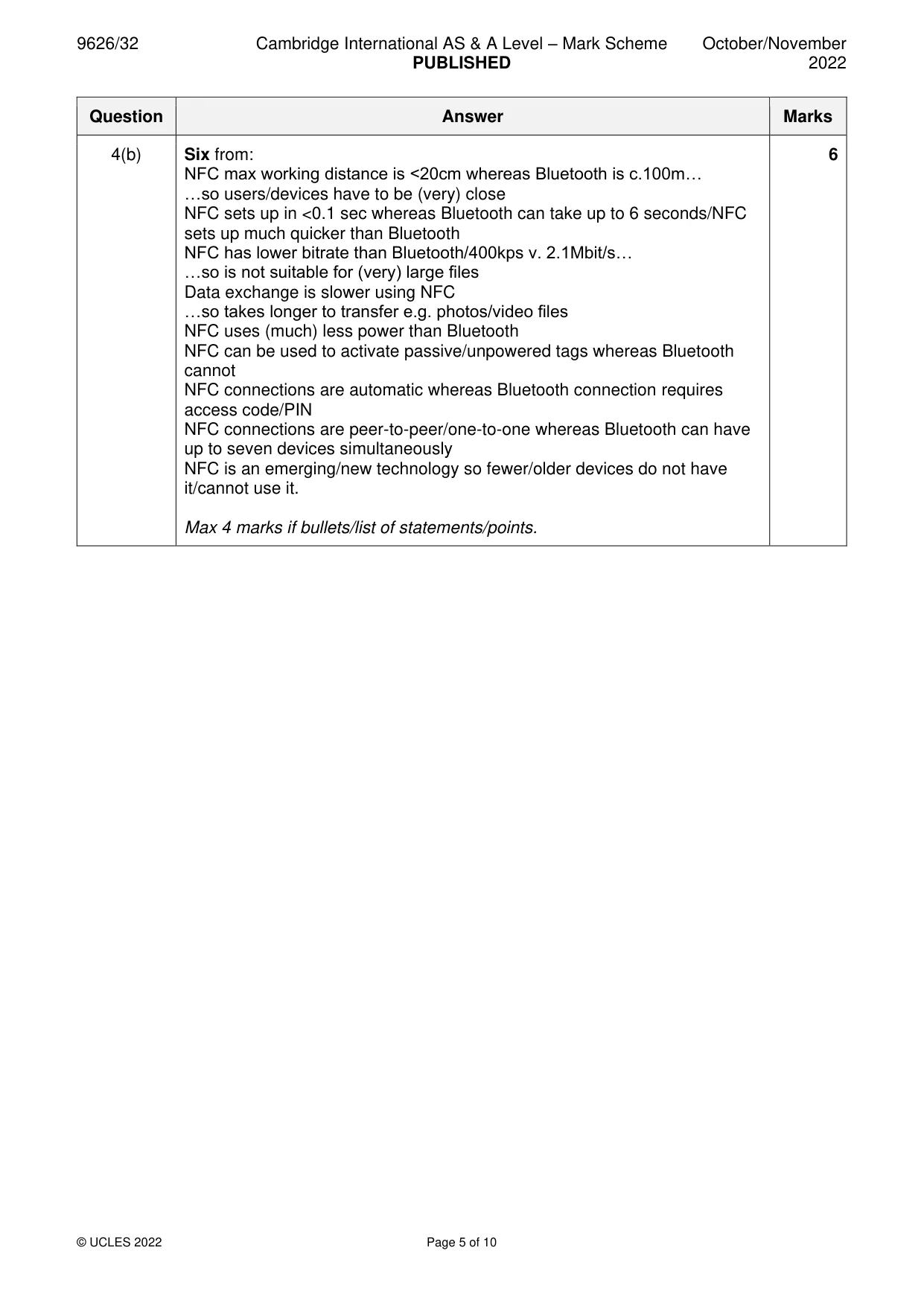 Mark scheme, page 5 of 10