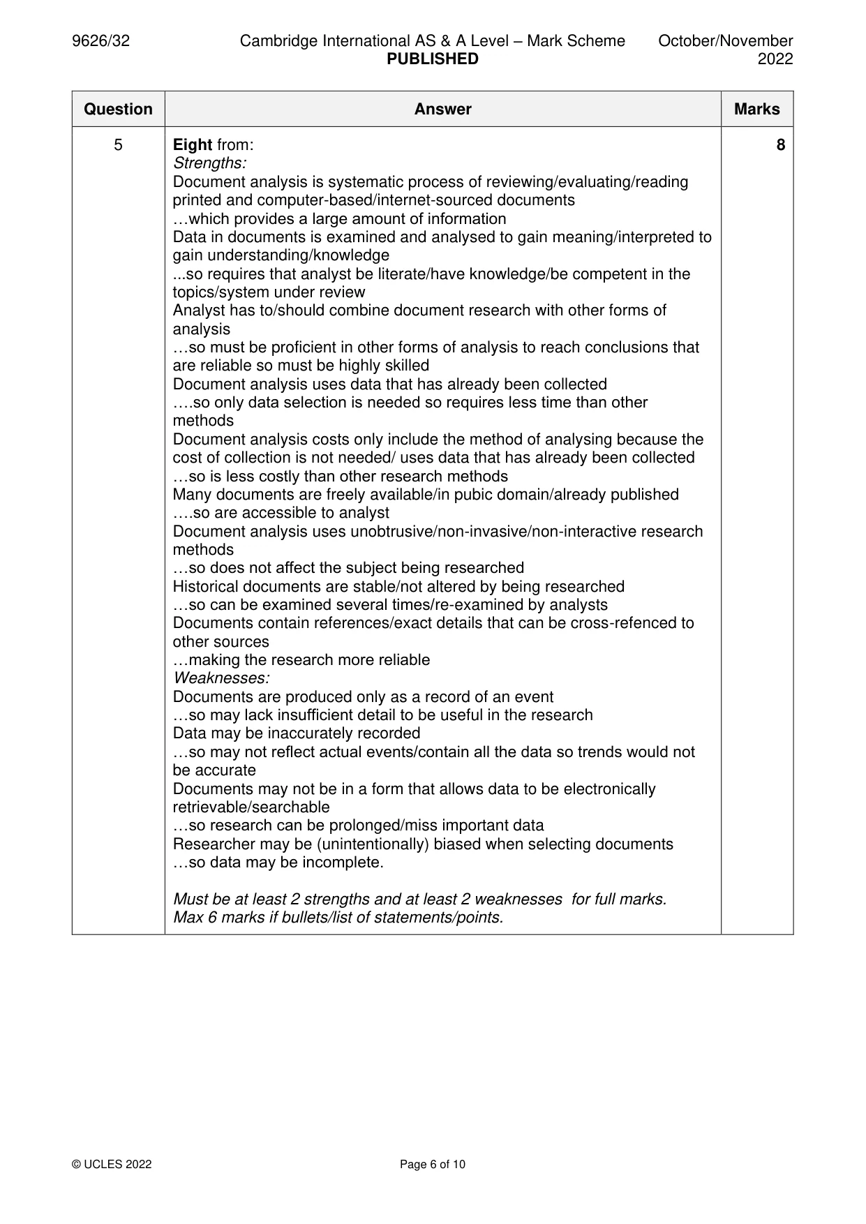 Mark scheme, page 6 of 10