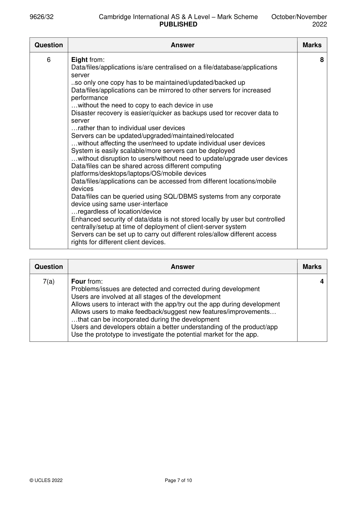 Mark scheme, page 7 of 10
