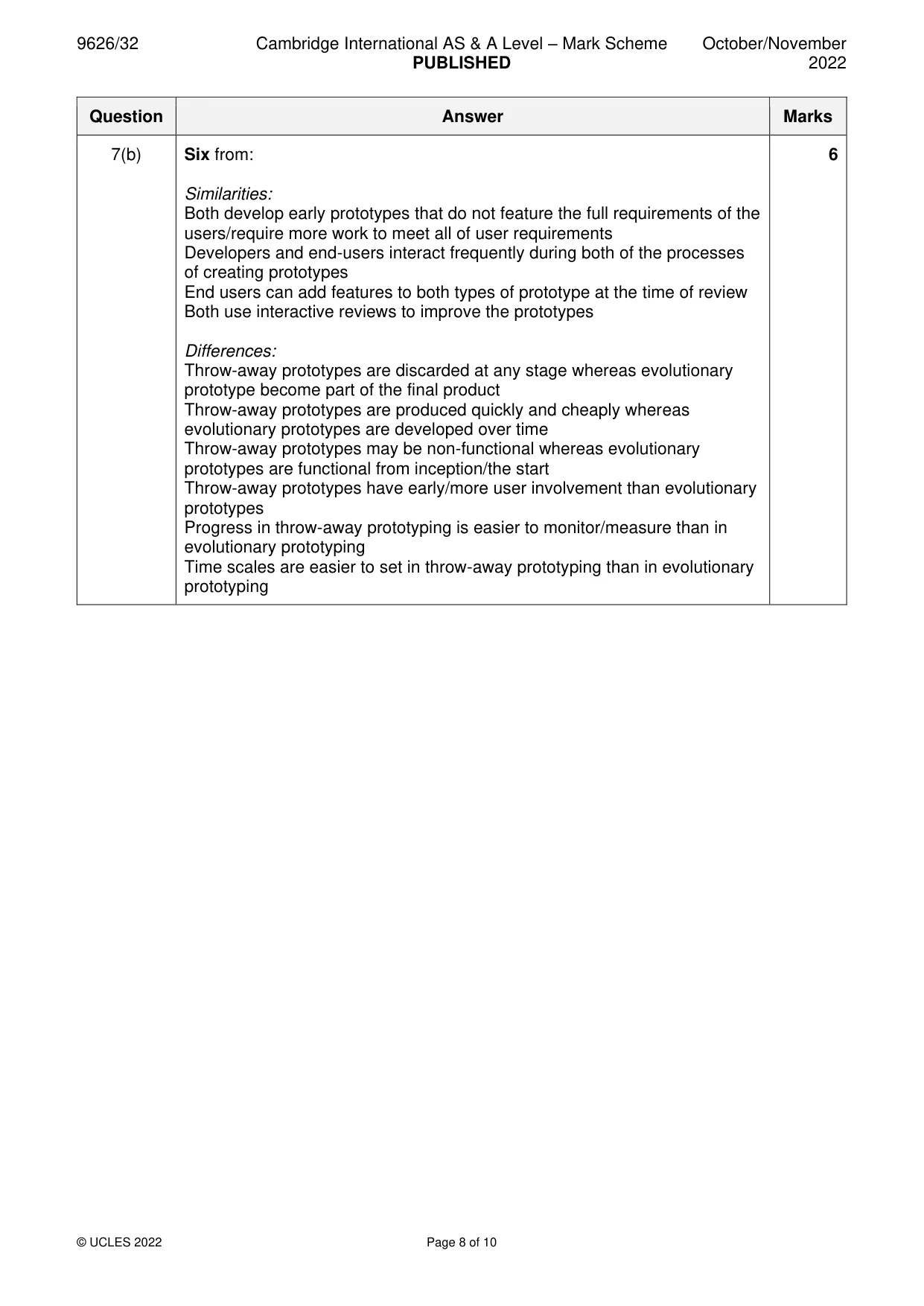 Mark scheme, page 8 of 10