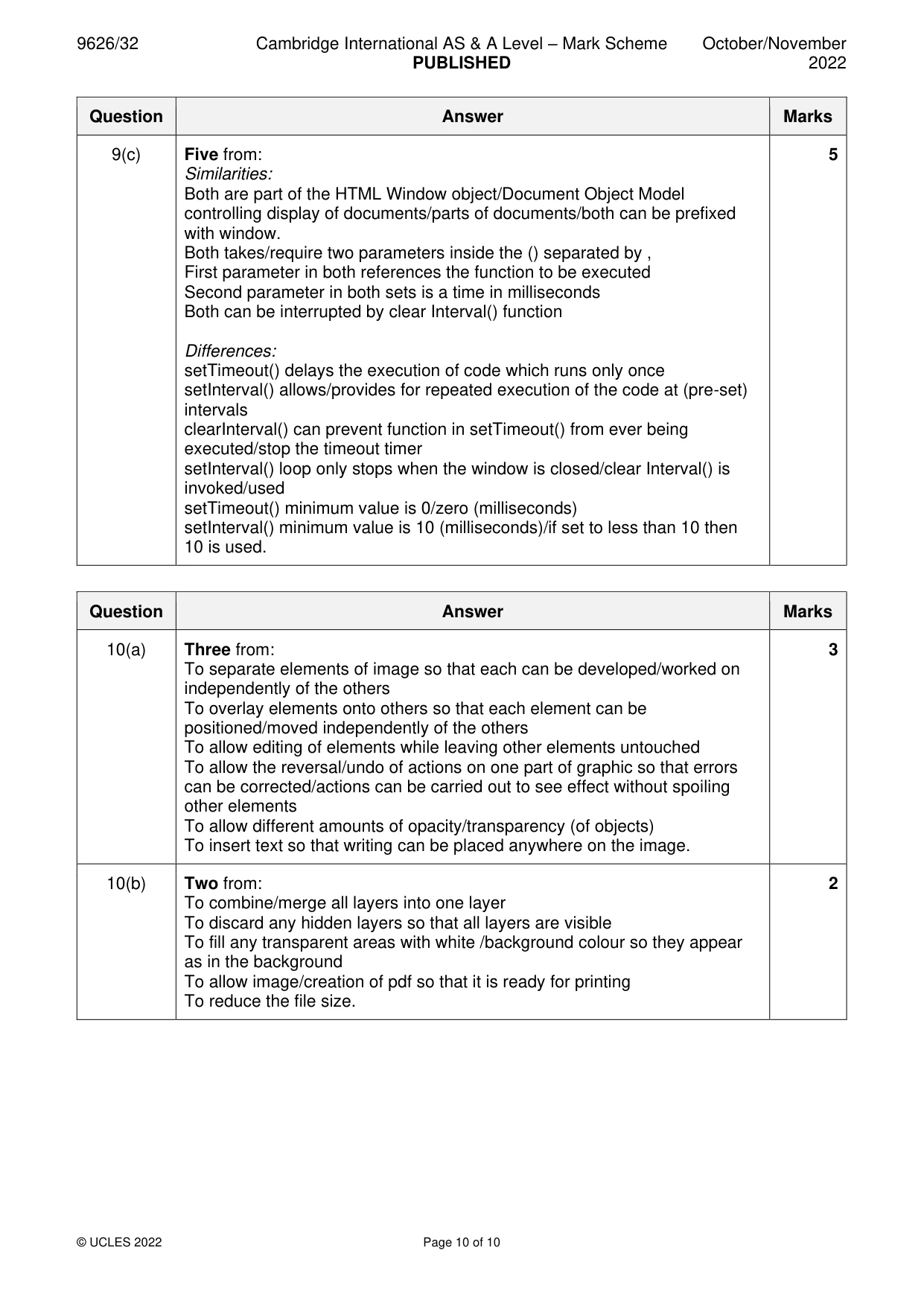 Mark scheme, page 10 of 10