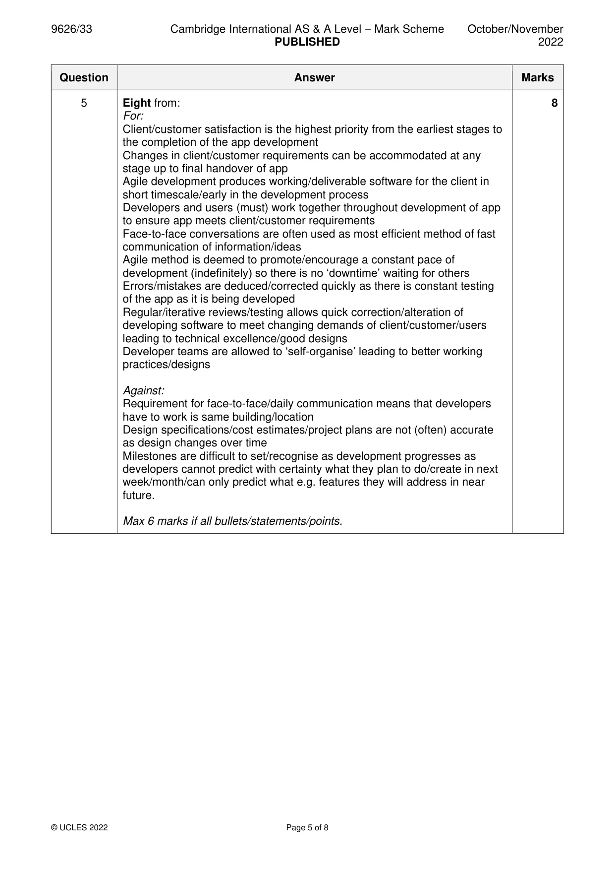 Mark scheme, page 5 of 8