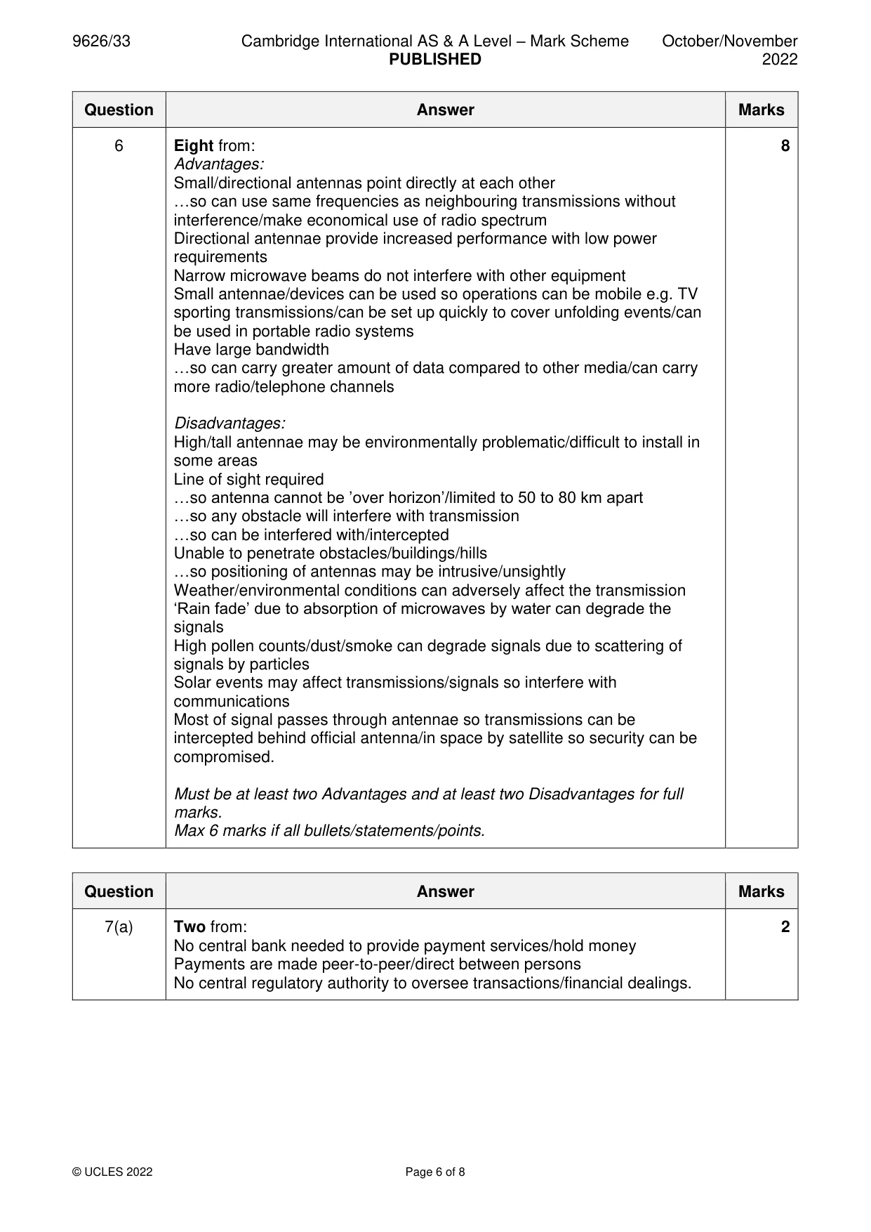 Mark scheme, page 6 of 8