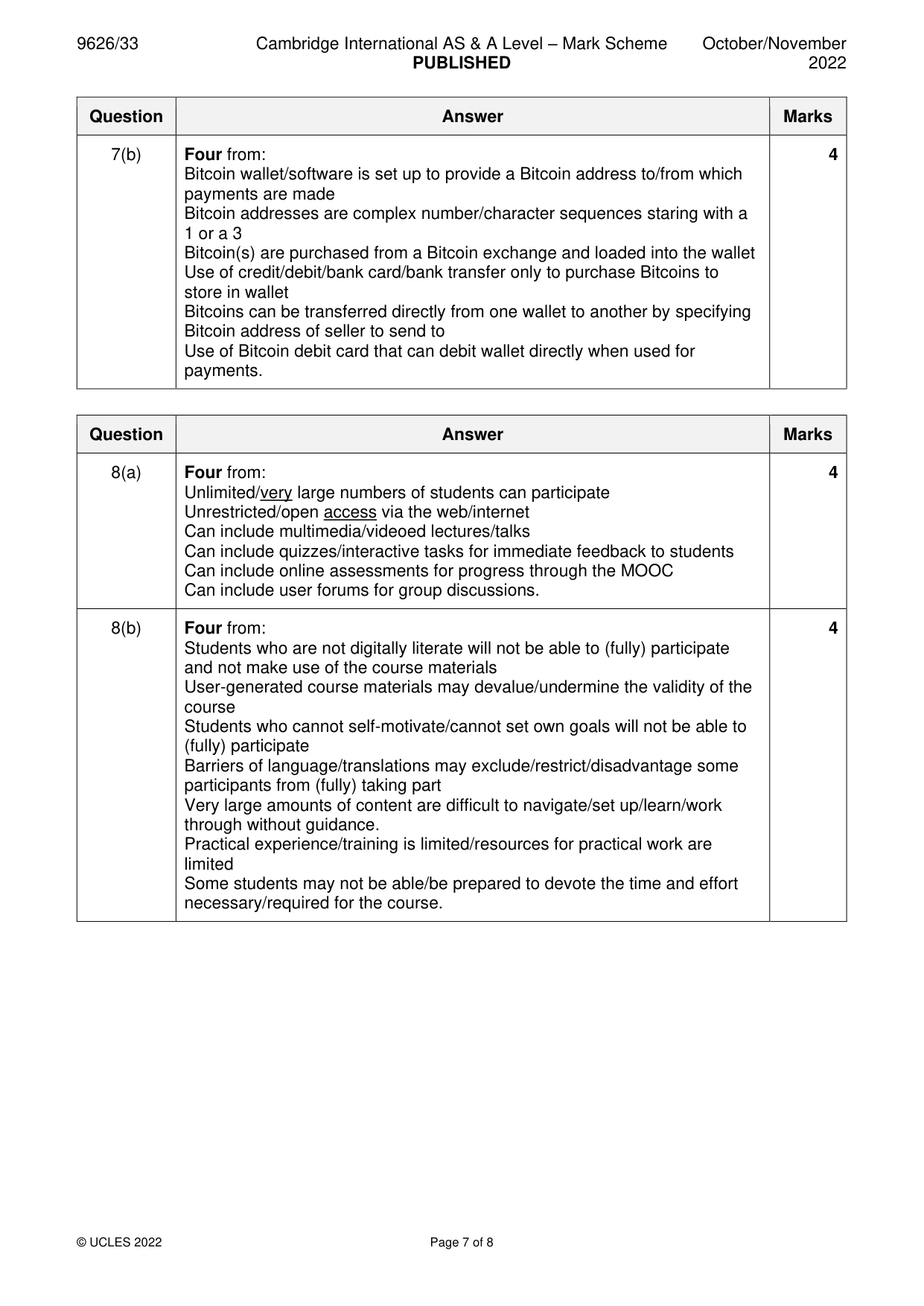 Mark scheme, page 7 of 8