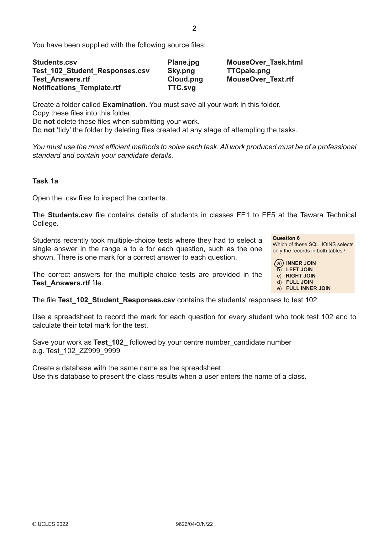 Cambridge A Level Information Technology (from 2017) 9626 2022 Oct/Nov Paper 4 · Variant 0 question paper, page 2 of 8