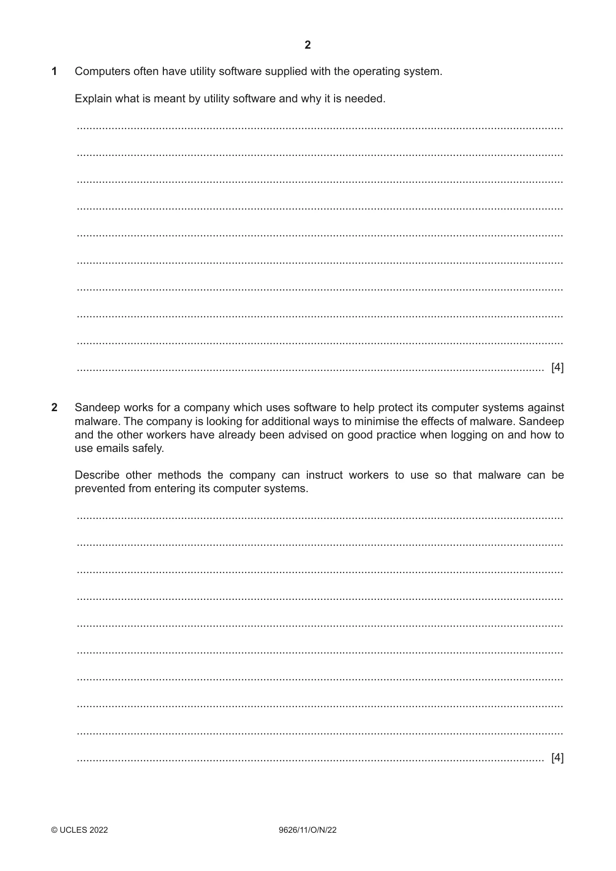 Cambridge A Level Information Technology (from 2017) 9626 2022 Oct/Nov Paper 1 · Variant 1 question paper, page 2 of 12