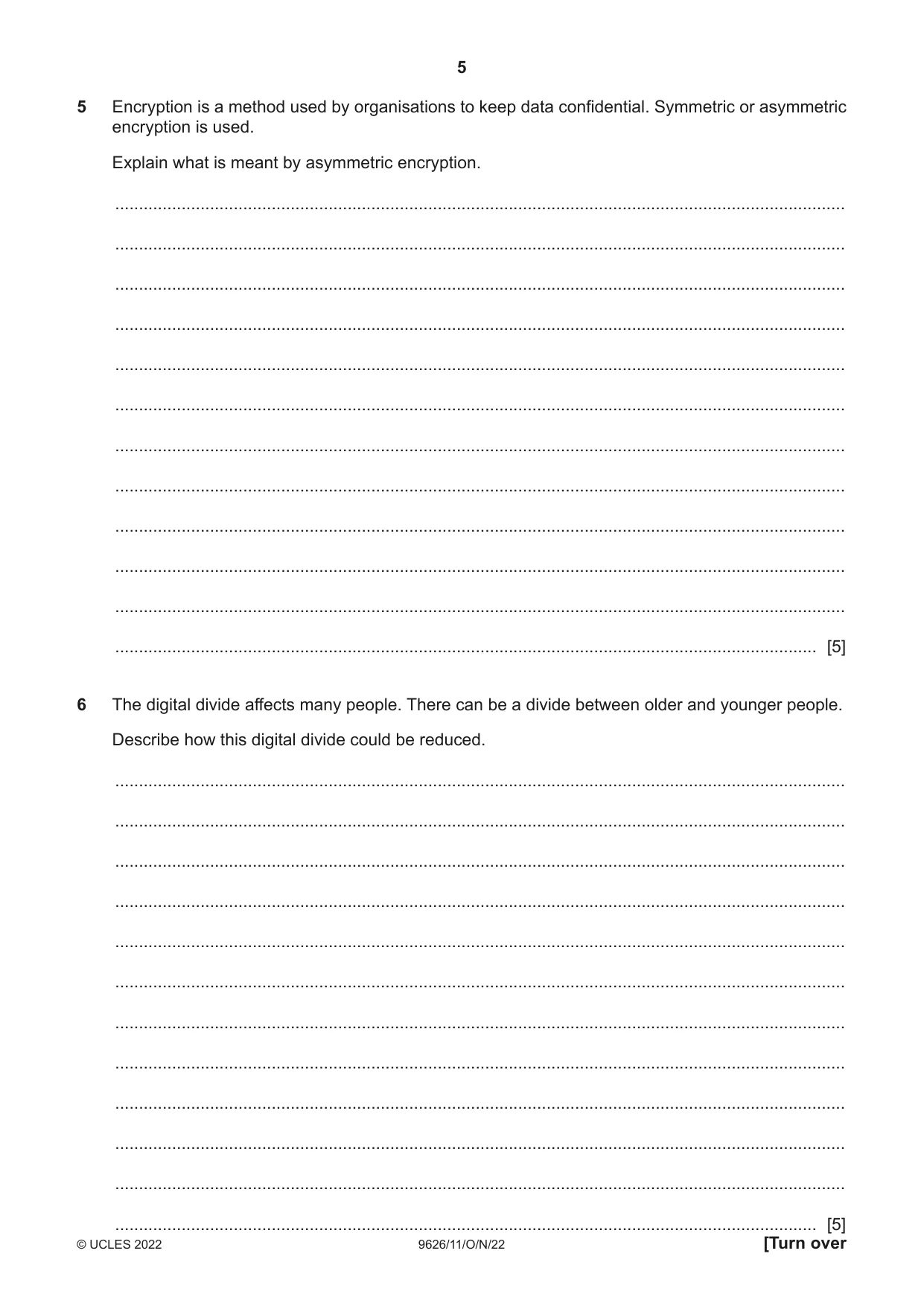 Cambridge A Level Information Technology (from 2017) 9626 2022 Oct/Nov Paper 1 · Variant 1 question paper, page 5 of 12