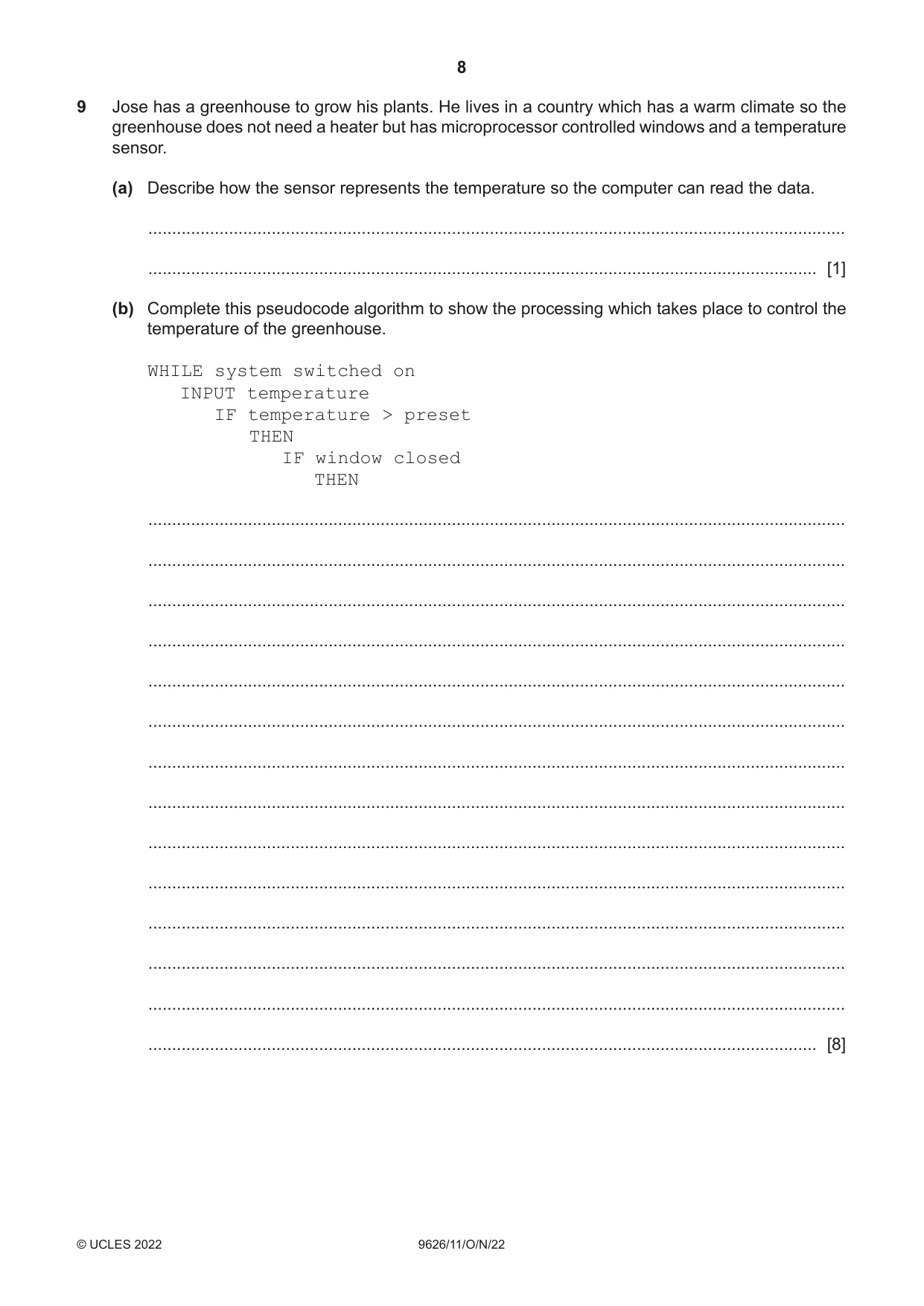 Cambridge A Level Information Technology (from 2017) 9626 2022 Oct/Nov Paper 1 · Variant 1 question paper, page 8 of 12