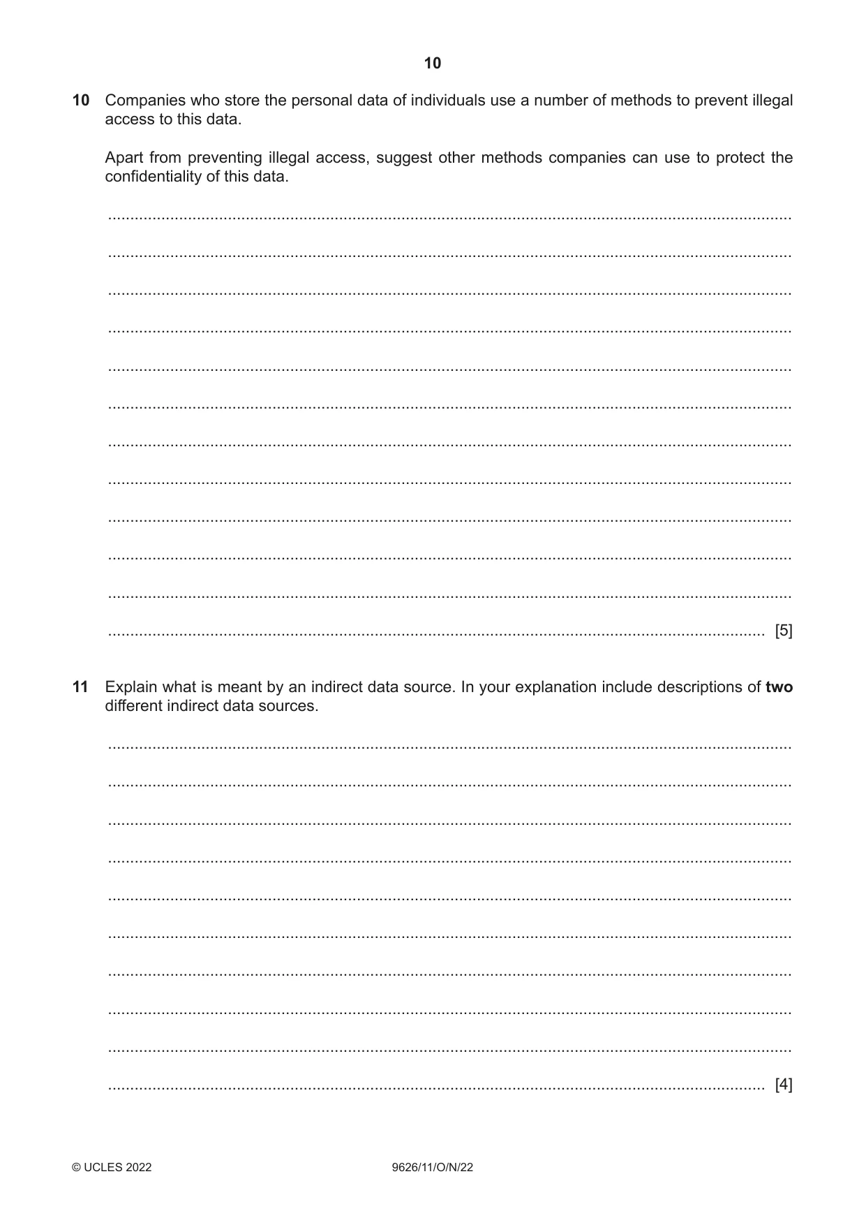Cambridge A Level Information Technology (from 2017) 9626 2022 Oct/Nov Paper 1 · Variant 1 question paper, page 10 of 12