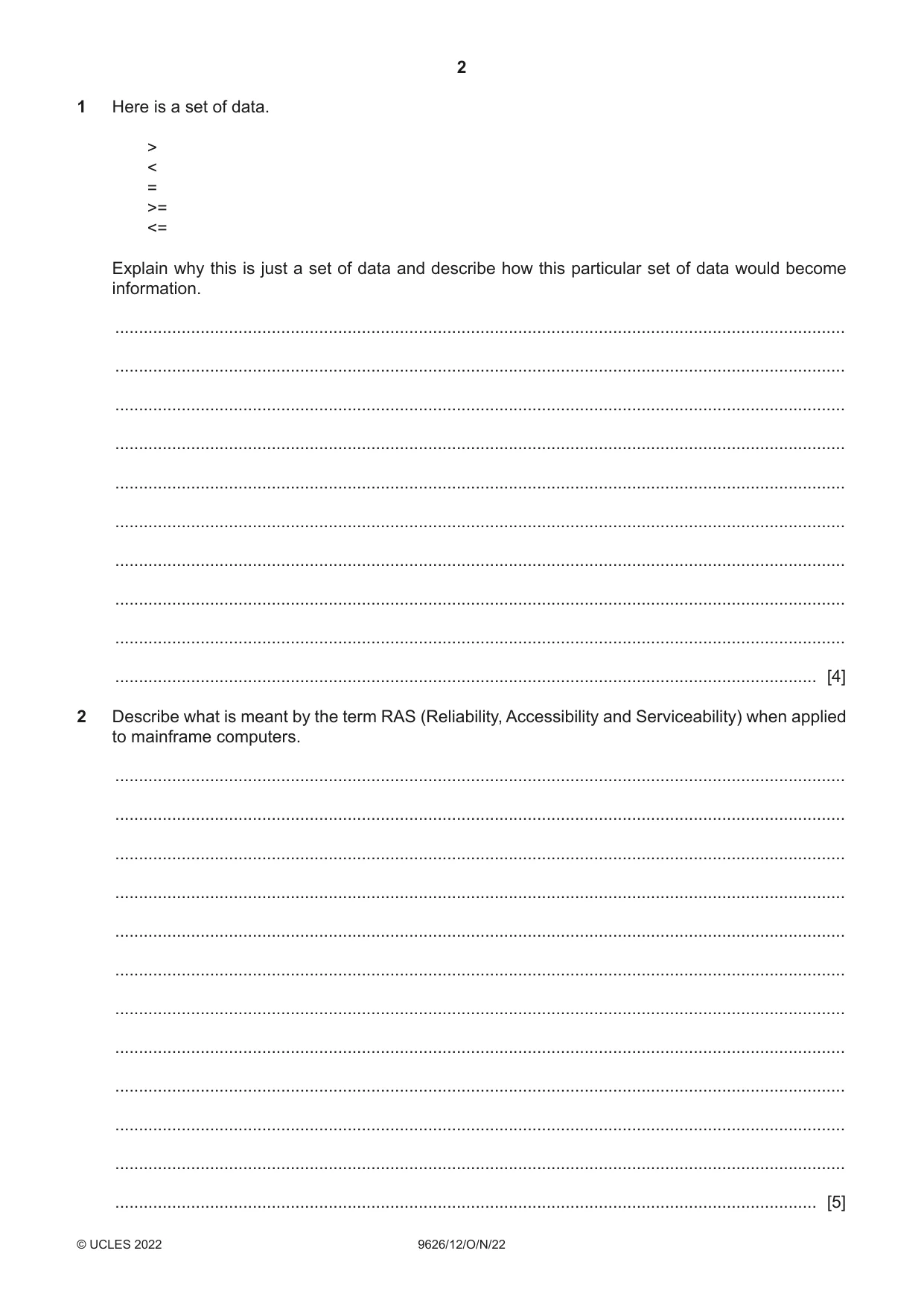 Cambridge A Level Information Technology (from 2017) 9626 2022 Oct/Nov Paper 1 · Variant 2 question paper, page 2 of 12