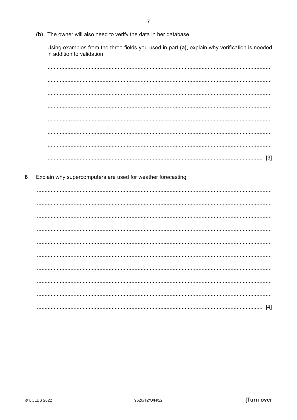 Cambridge A Level Information Technology (from 2017) 9626 2022 Oct/Nov Paper 1 · Variant 2 question paper, page 7 of 12