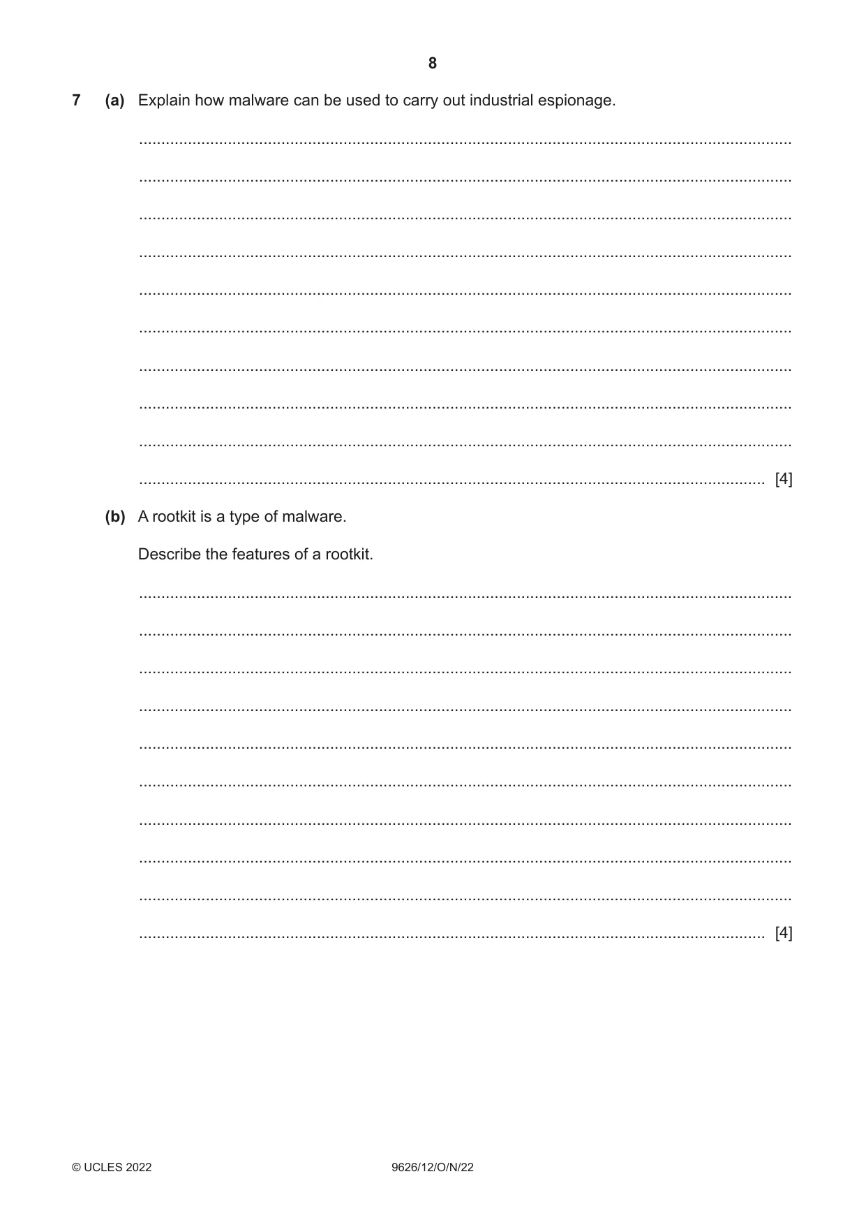 Cambridge A Level Information Technology (from 2017) 9626 2022 Oct/Nov Paper 1 · Variant 2 question paper, page 8 of 12