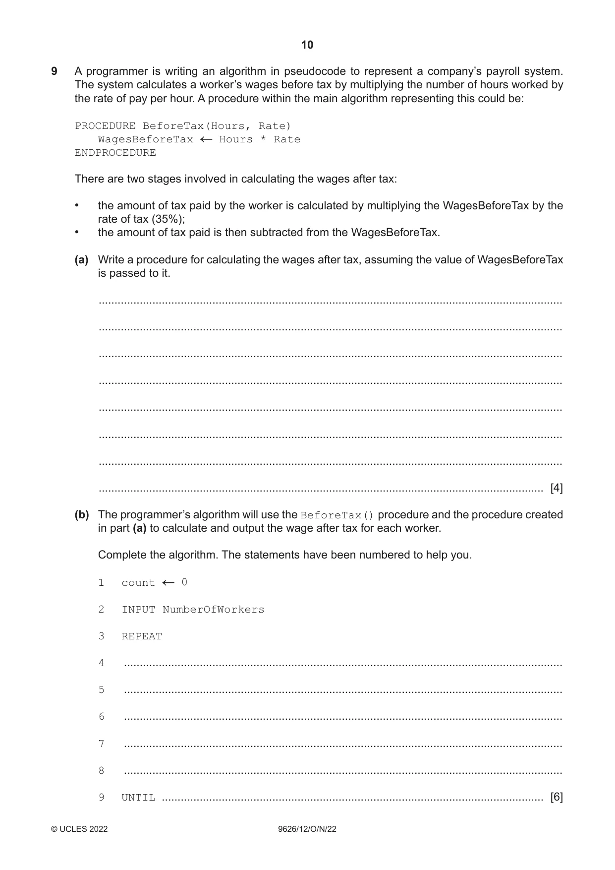 Cambridge A Level Information Technology (from 2017) 9626 2022 Oct/Nov Paper 1 · Variant 2 question paper, page 10 of 12