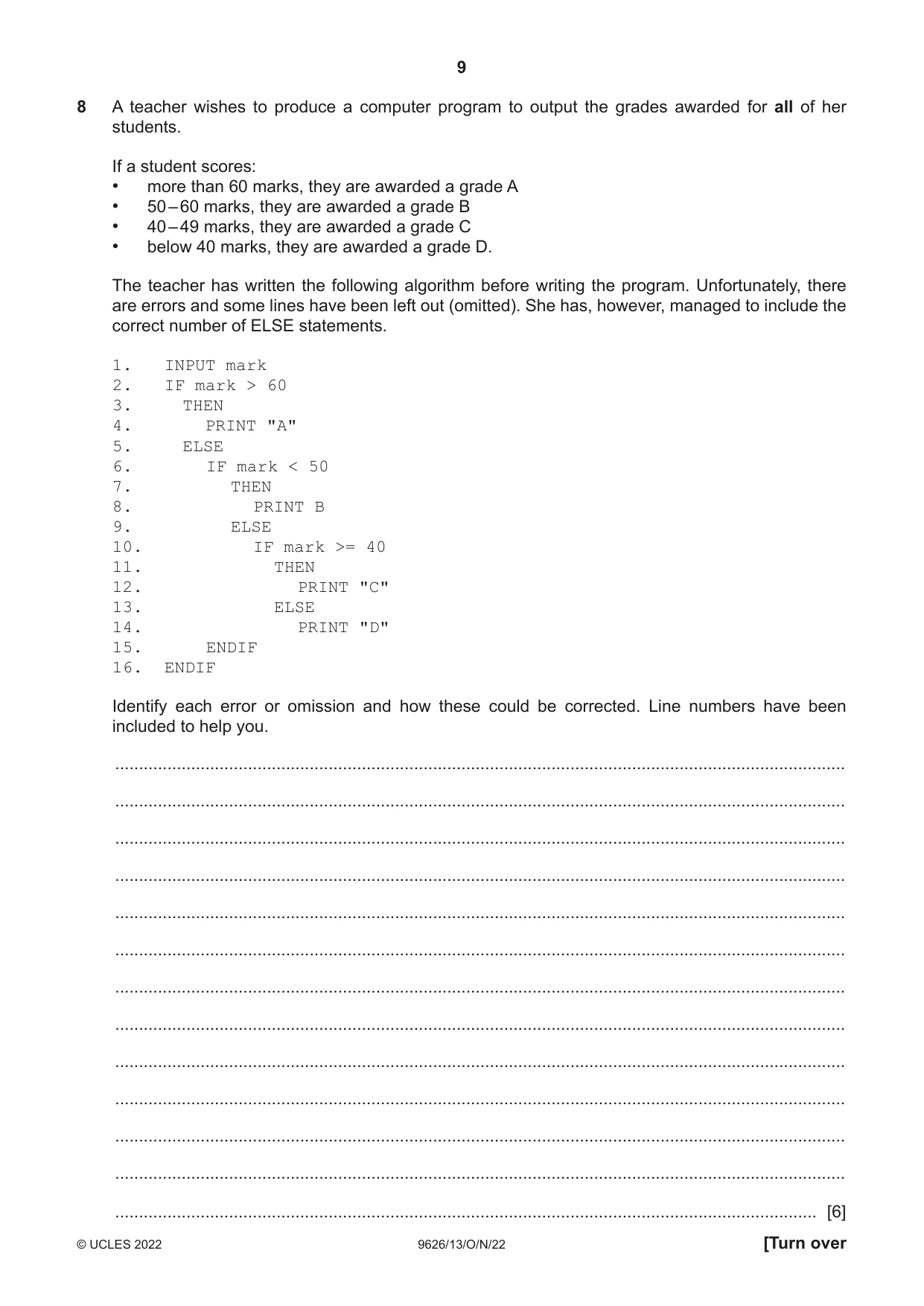 Cambridge A Level Information Technology (from 2017) 9626 2022 Oct/Nov Paper 1 · Variant 3 question paper, page 9 of 12