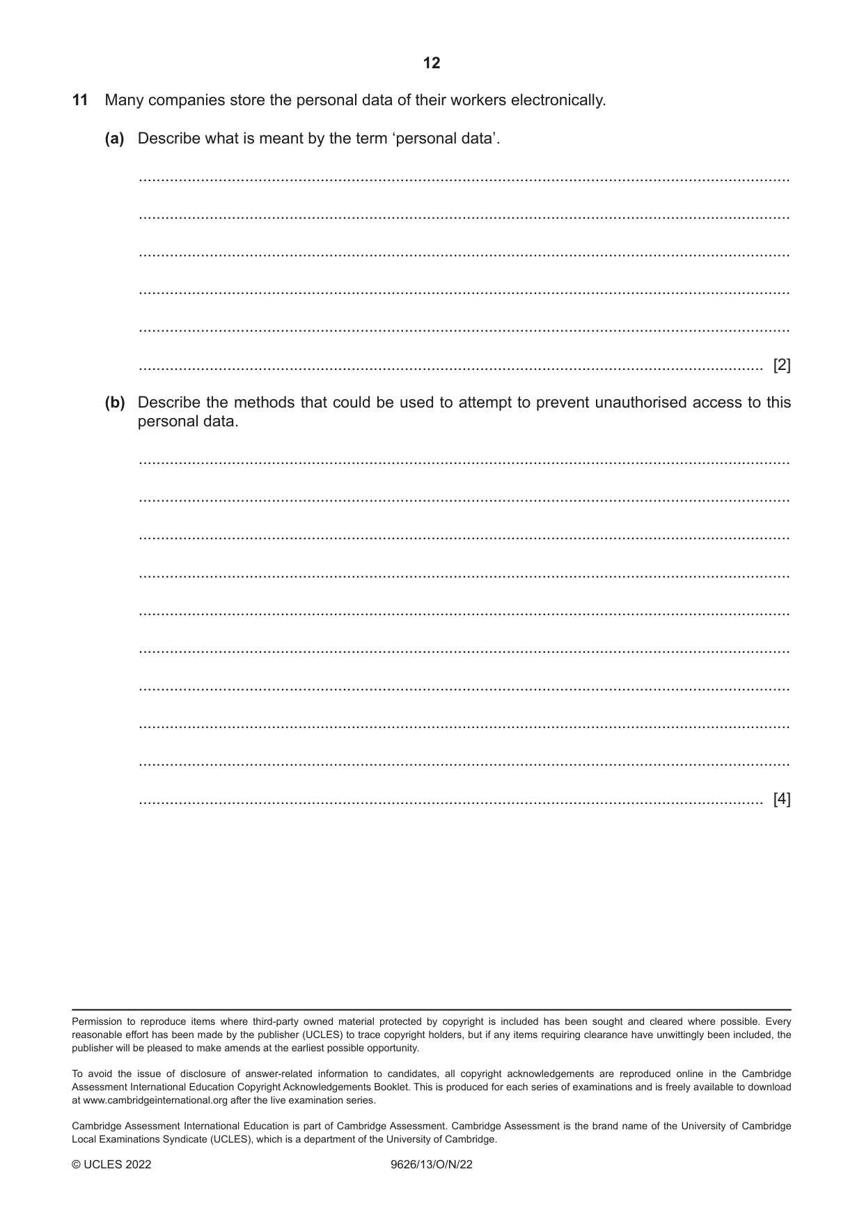 Cambridge A Level Information Technology (from 2017) 9626 2022 Oct/Nov Paper 1 · Variant 3 question paper, page 12 of 12