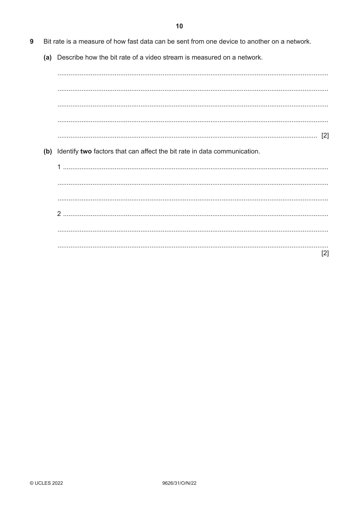 Cambridge A Level Information Technology (from 2017) 9626 2022 Oct/Nov Paper 3 · Variant 1 question paper, page 10 of 12