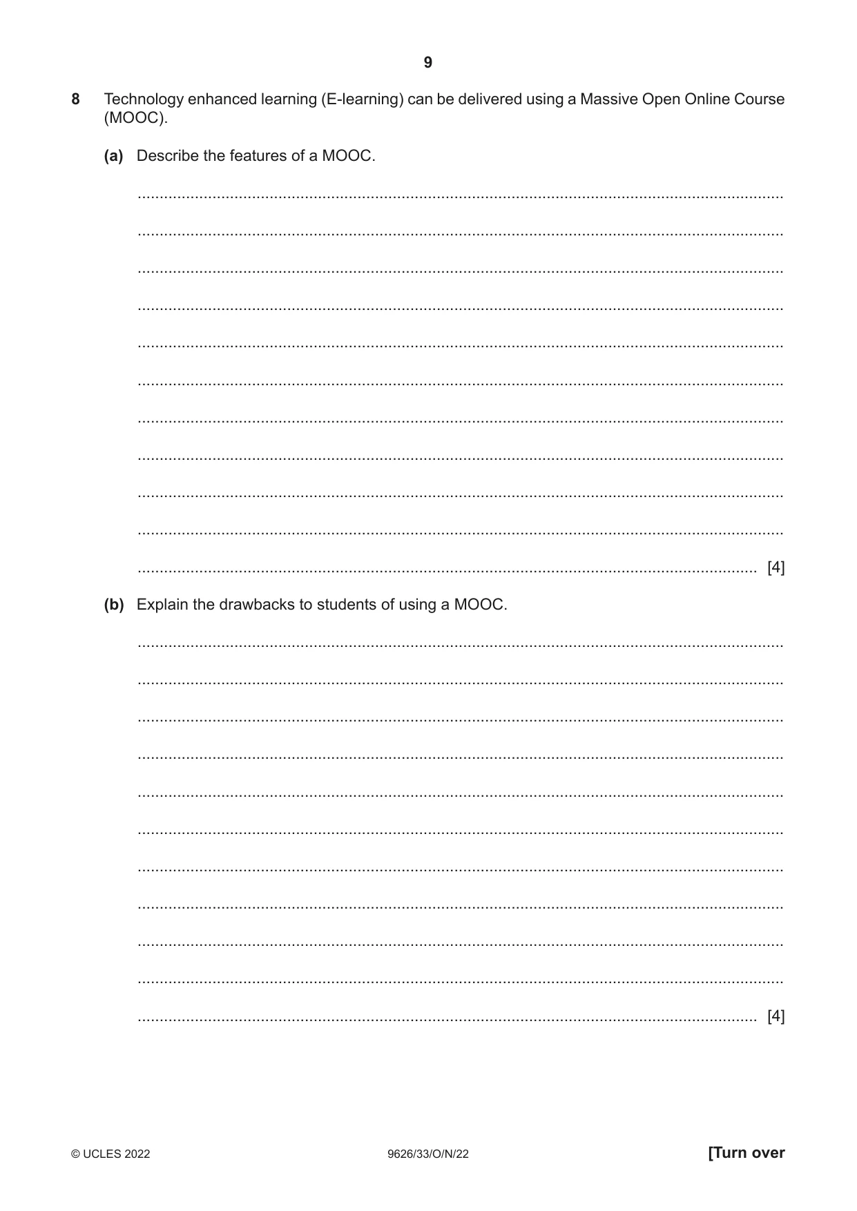 Cambridge A Level Information Technology (from 2017) 9626 2022 Oct/Nov Paper 3 · Variant 3 question paper, page 9 of 12