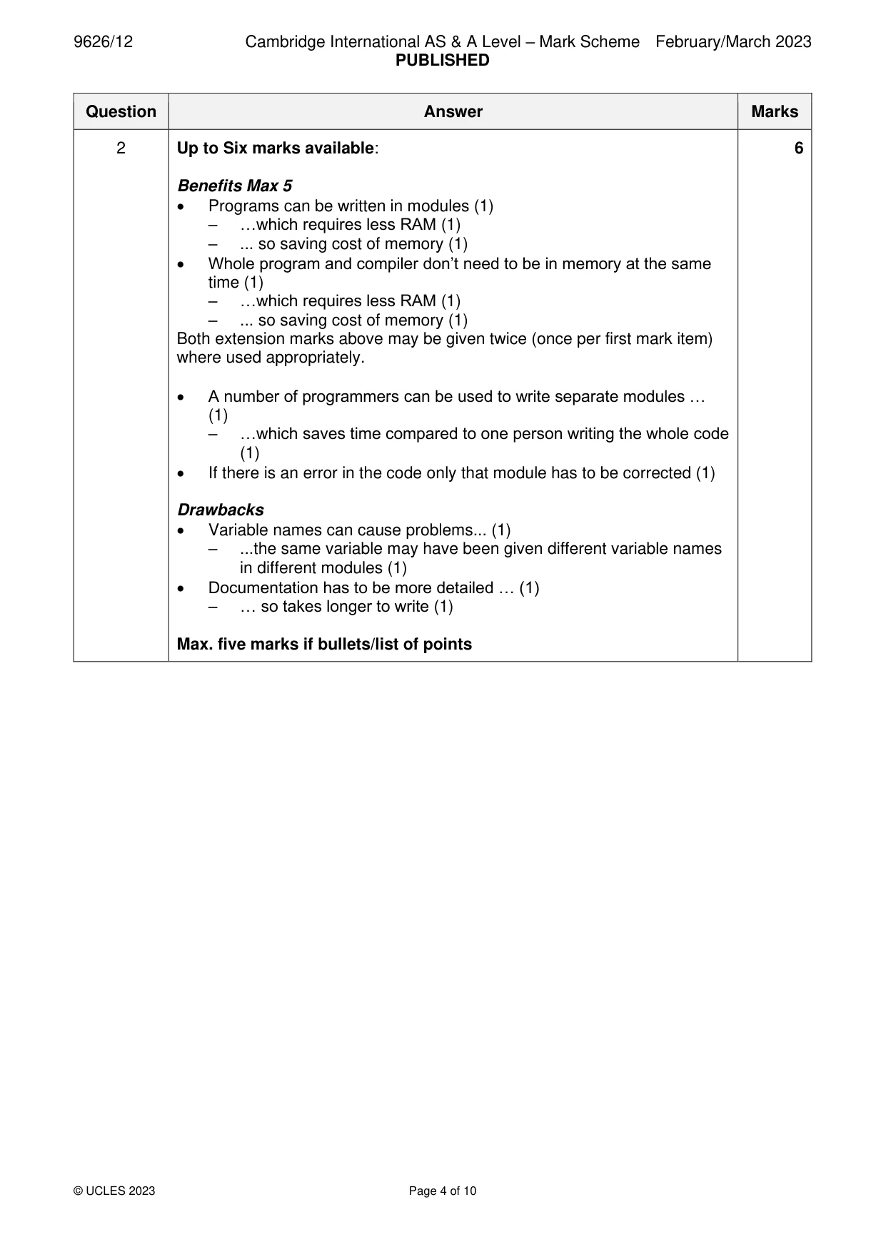 Mark scheme, page 4 of 10
