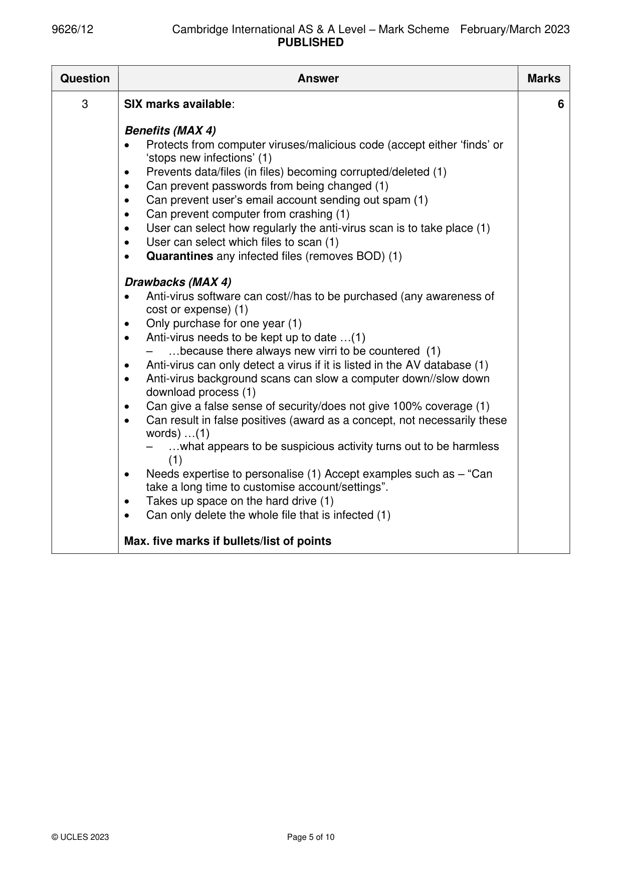 Mark scheme, page 5 of 10