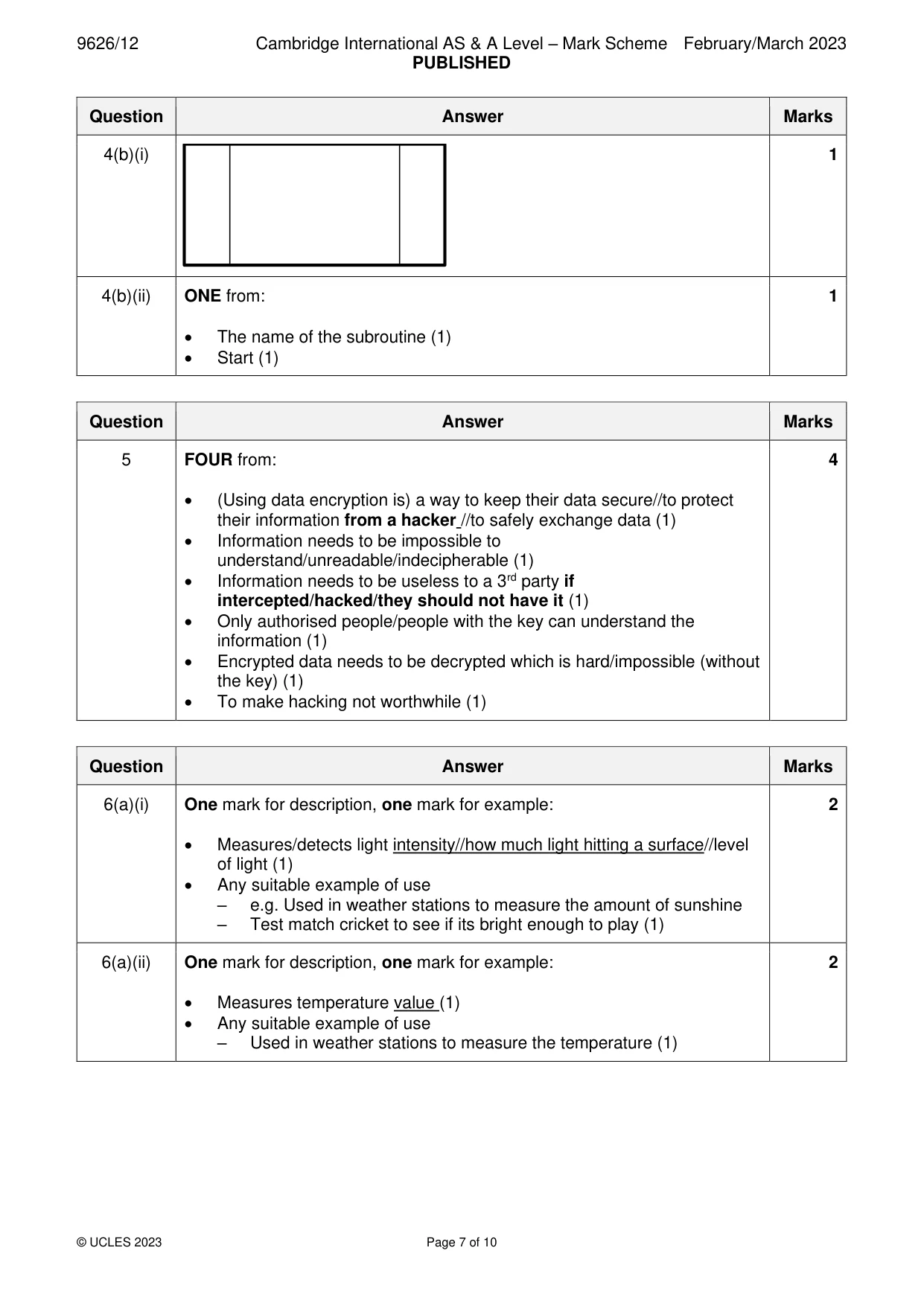 Mark scheme, page 7 of 10