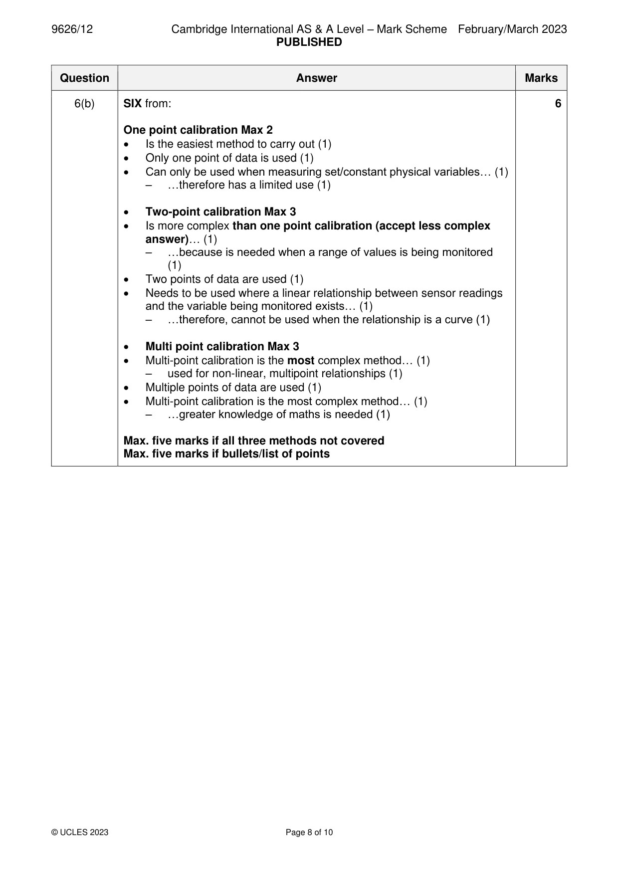 Mark scheme, page 8 of 10