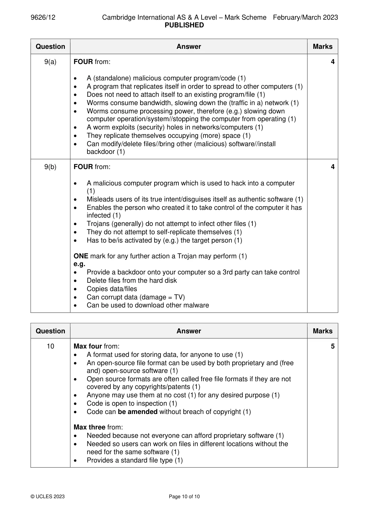 Mark scheme, page 10 of 10