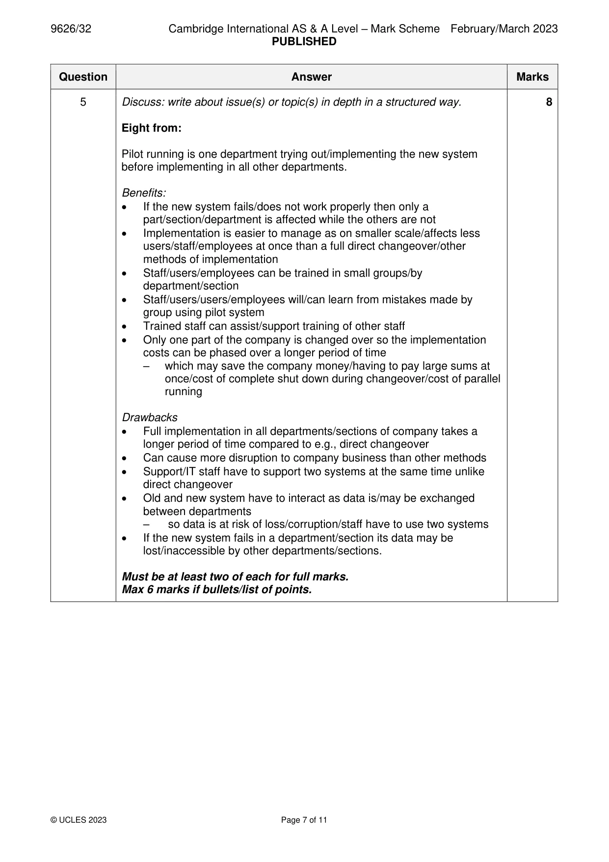 Mark scheme, page 7 of 11