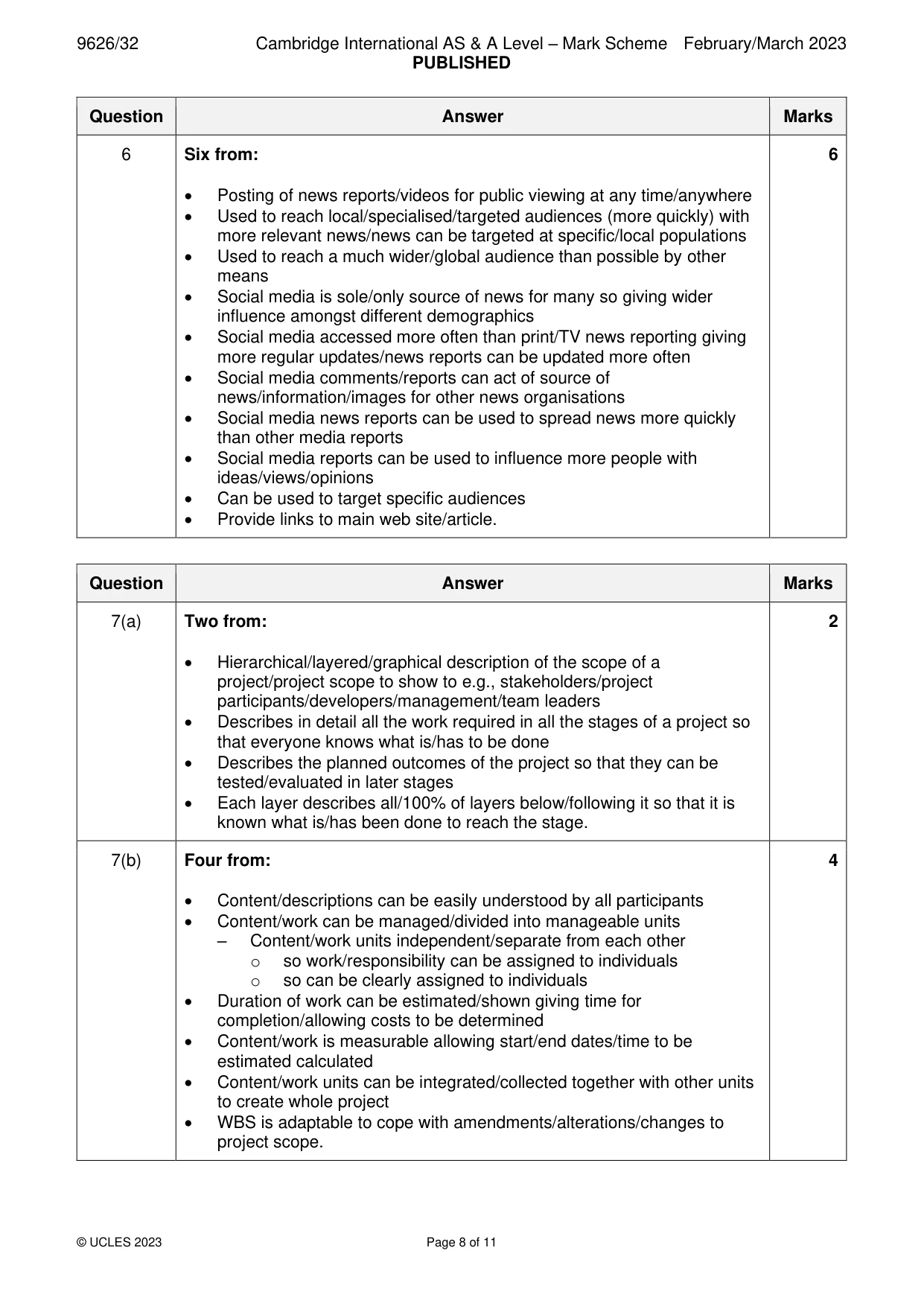 Mark scheme, page 8 of 11