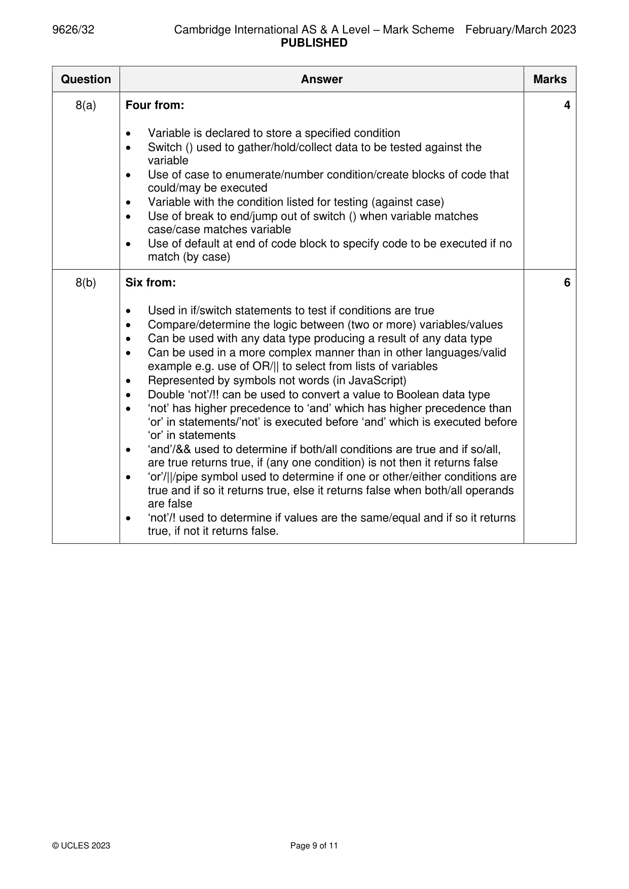 Mark scheme, page 9 of 11