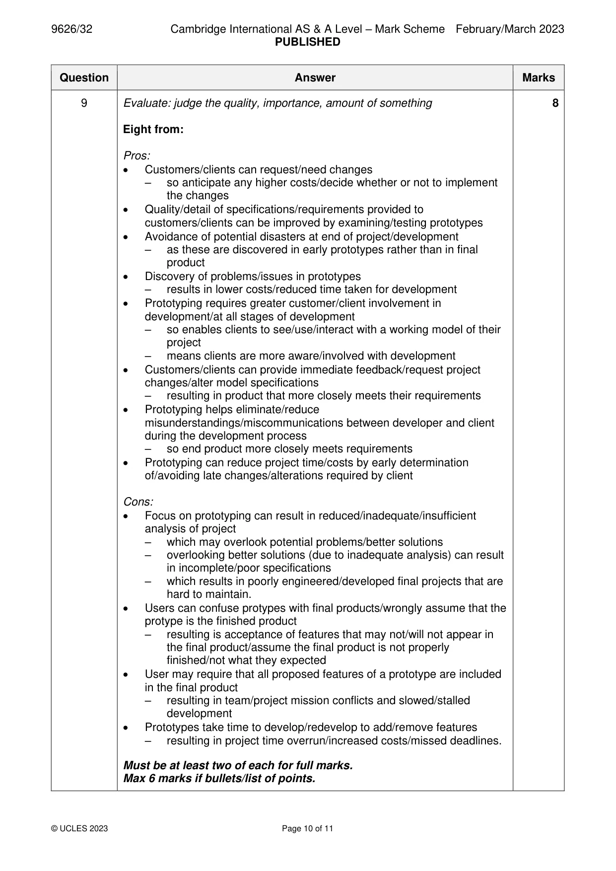 Mark scheme, page 10 of 11