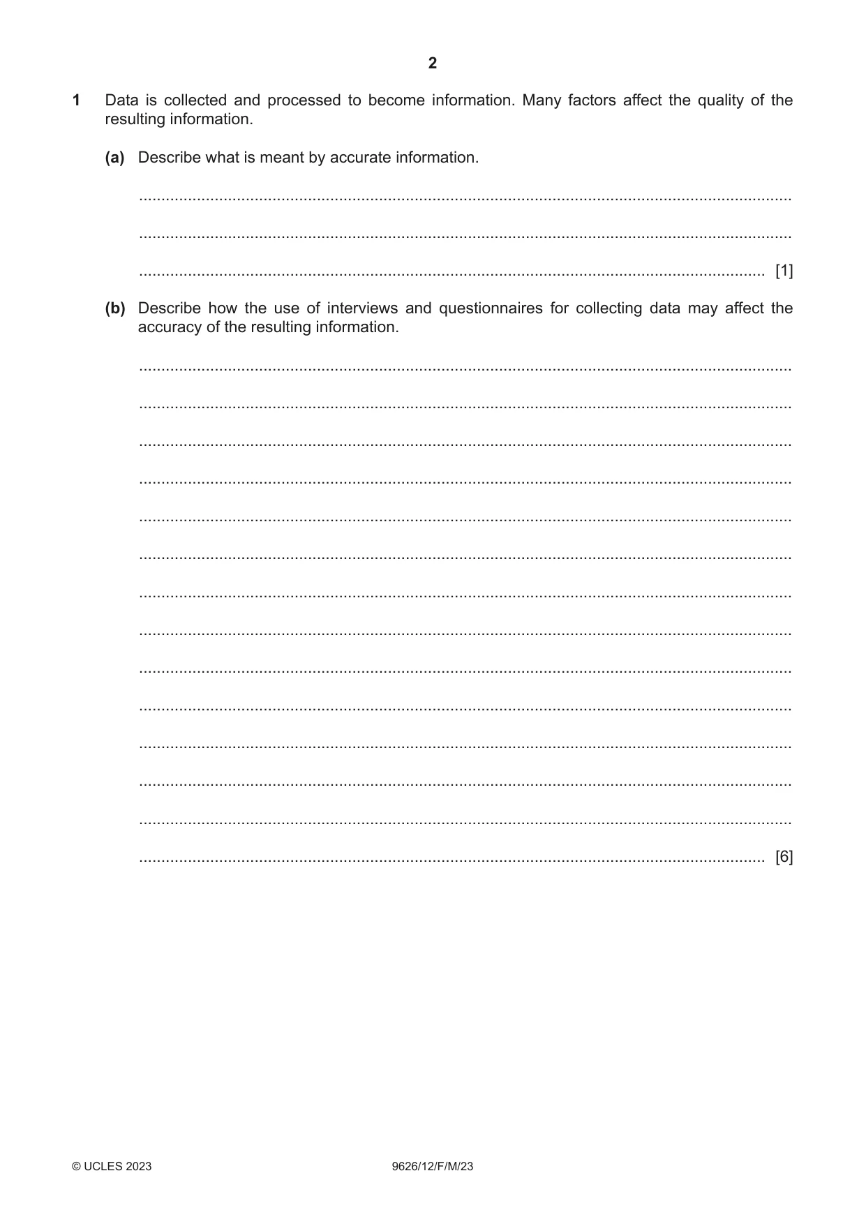 Cambridge A Level Information Technology (from 2017) 9626 2023 Feb/March Paper 1 · Variant 2 question paper, page 2 of 12