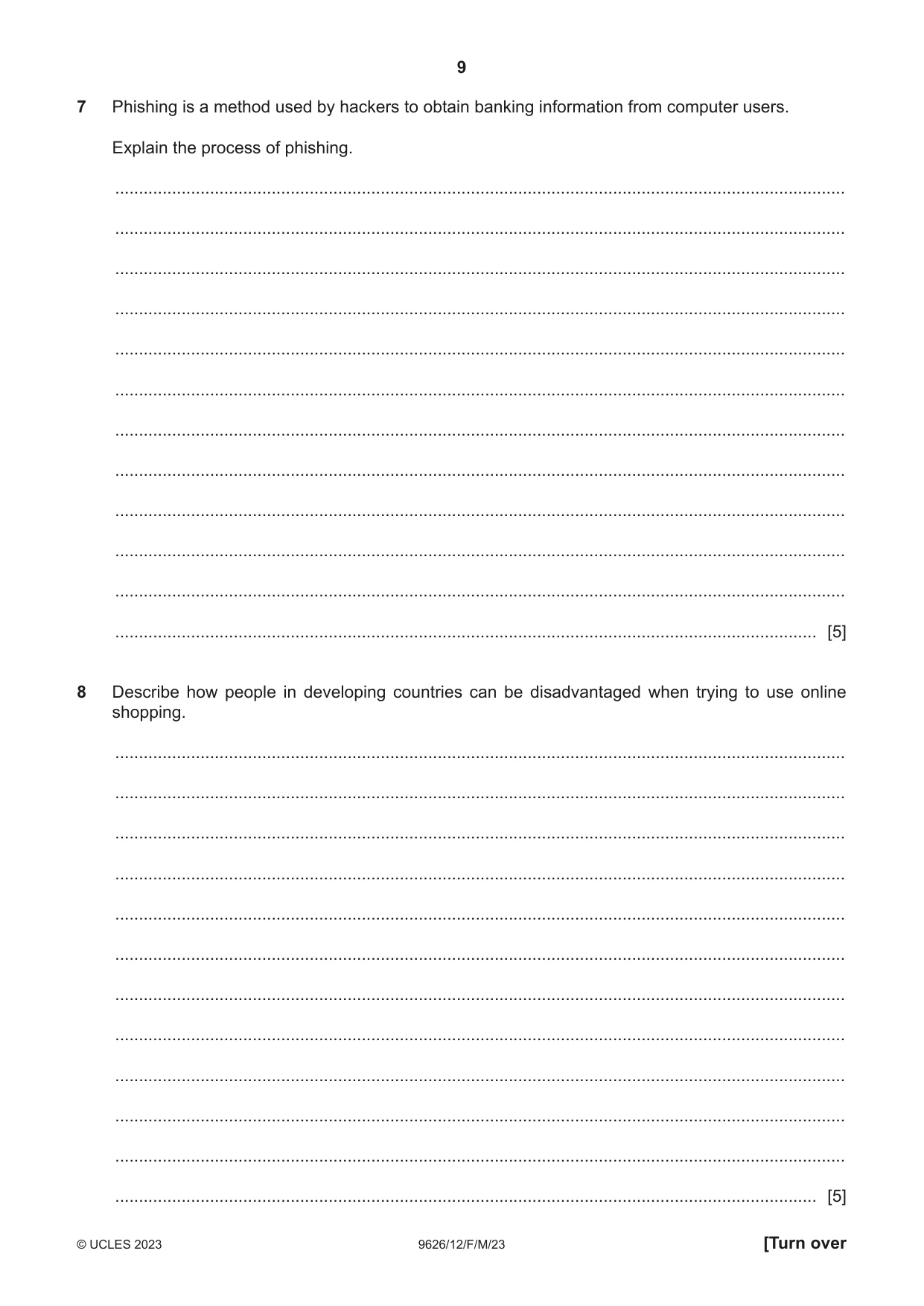 Cambridge A Level Information Technology (from 2017) 9626 2023 Feb/March Paper 1 · Variant 2 question paper, page 9 of 12