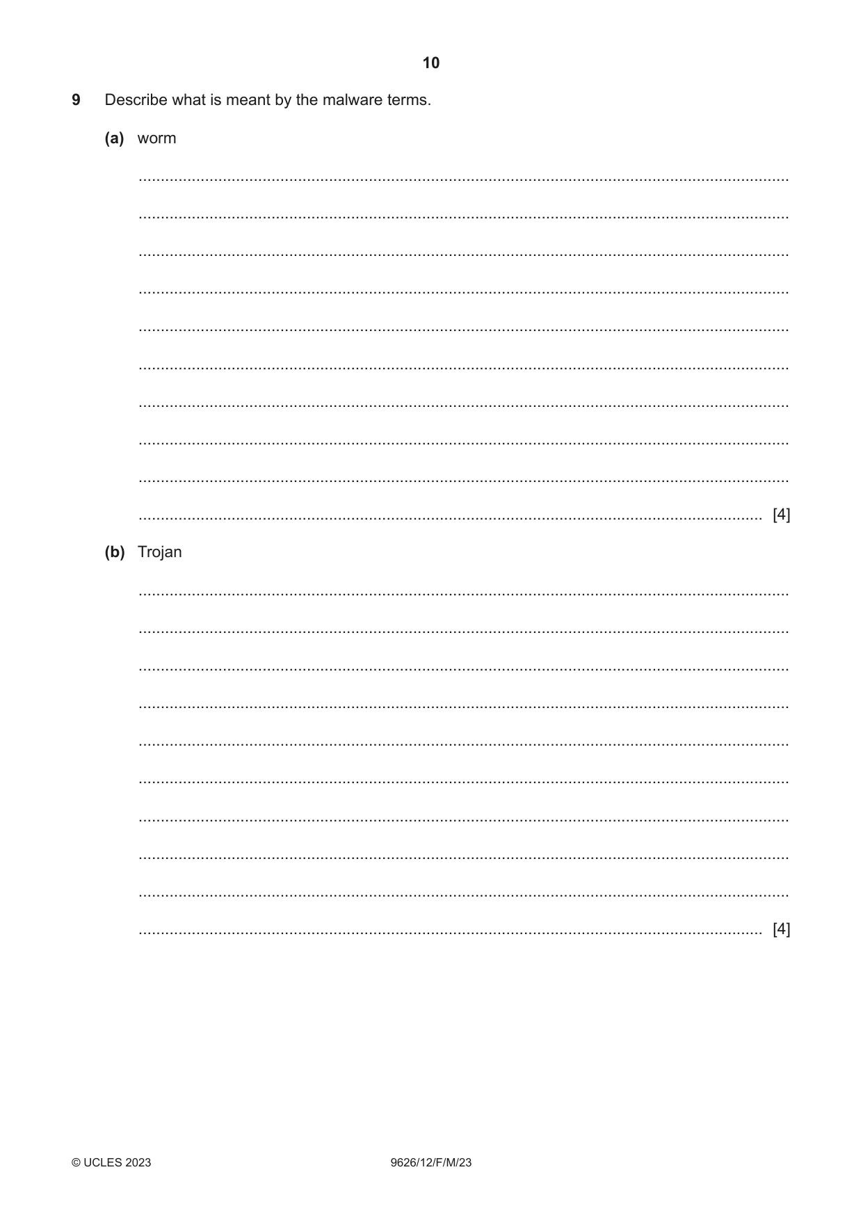 Cambridge A Level Information Technology (from 2017) 9626 2023 Feb/March Paper 1 · Variant 2 question paper, page 10 of 12