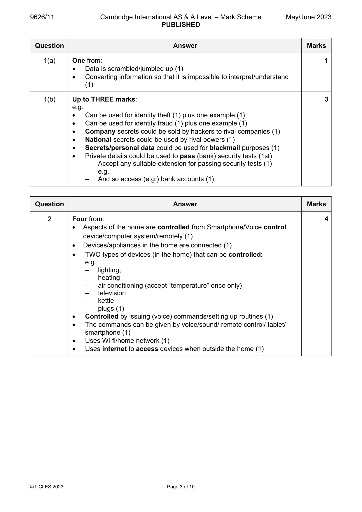 Mark scheme, page 3 of 10