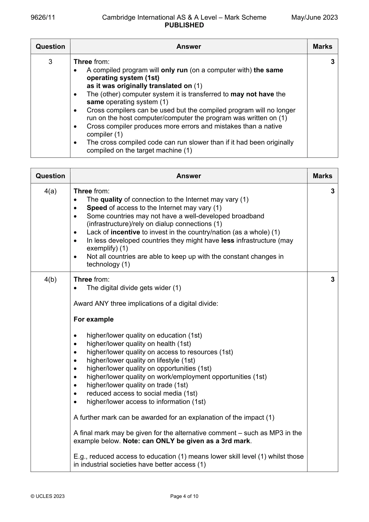 Mark scheme, page 4 of 10