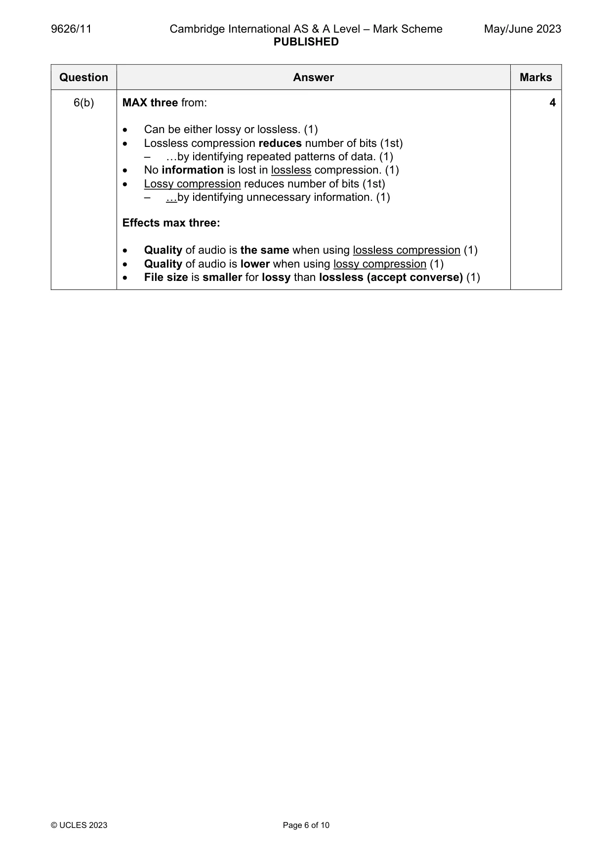 Mark scheme, page 6 of 10