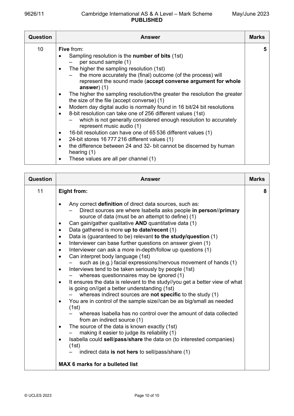 Mark scheme, page 10 of 10