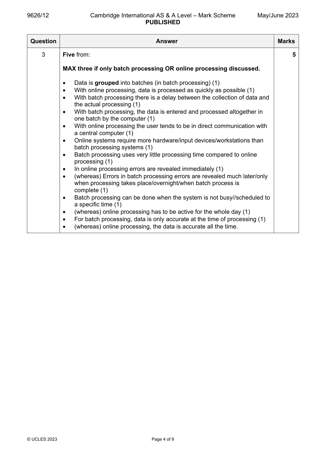 Mark scheme, page 4 of 9